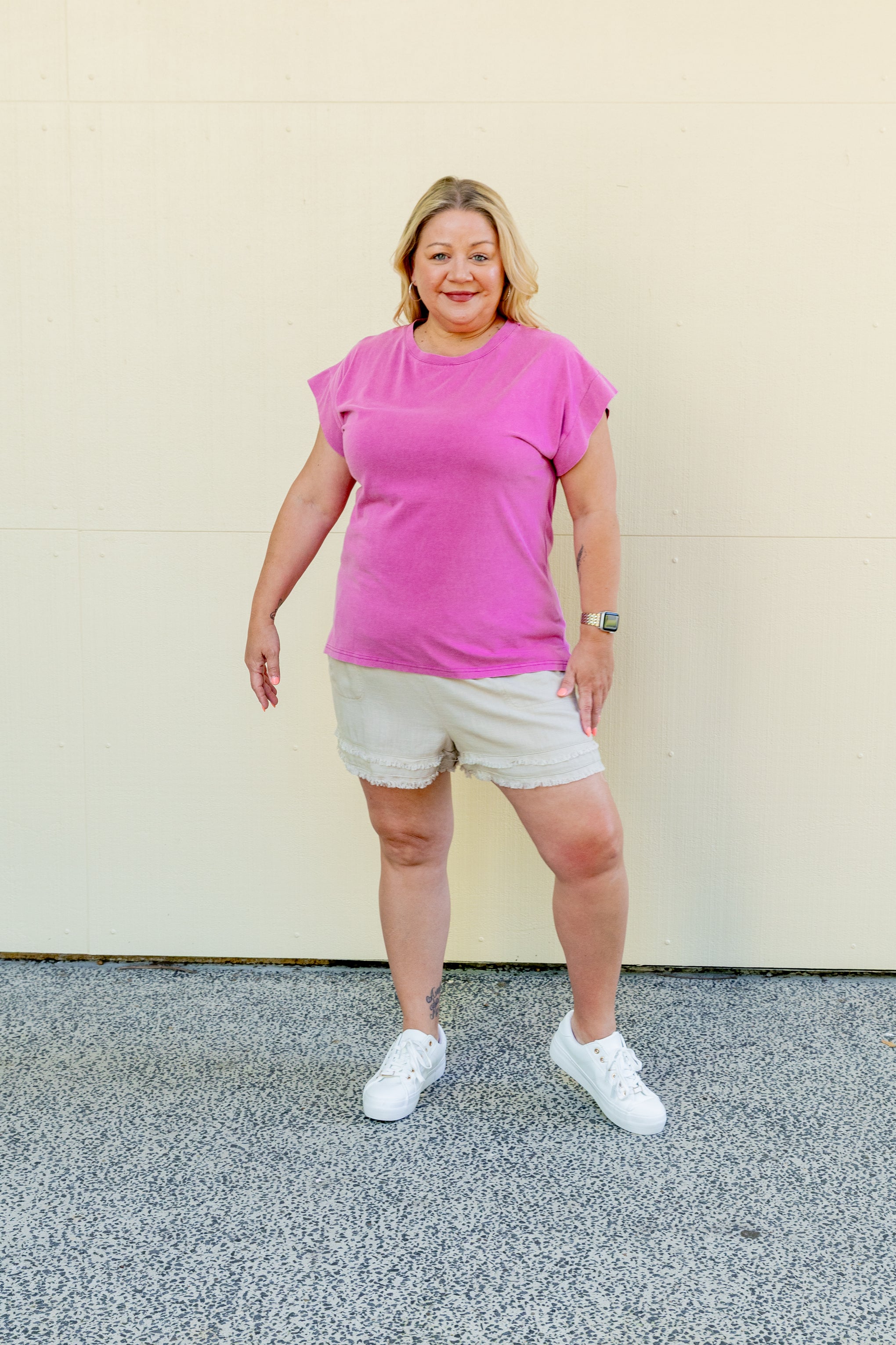 Selene Cap Sleeve Tee in Magenta