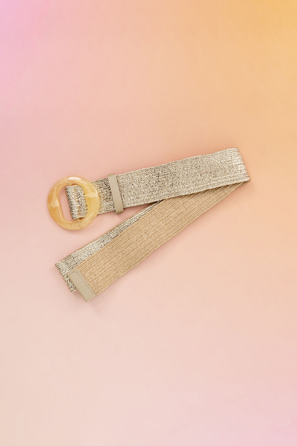 Extra Length Stretch Belt in Gold with Circle Buckle