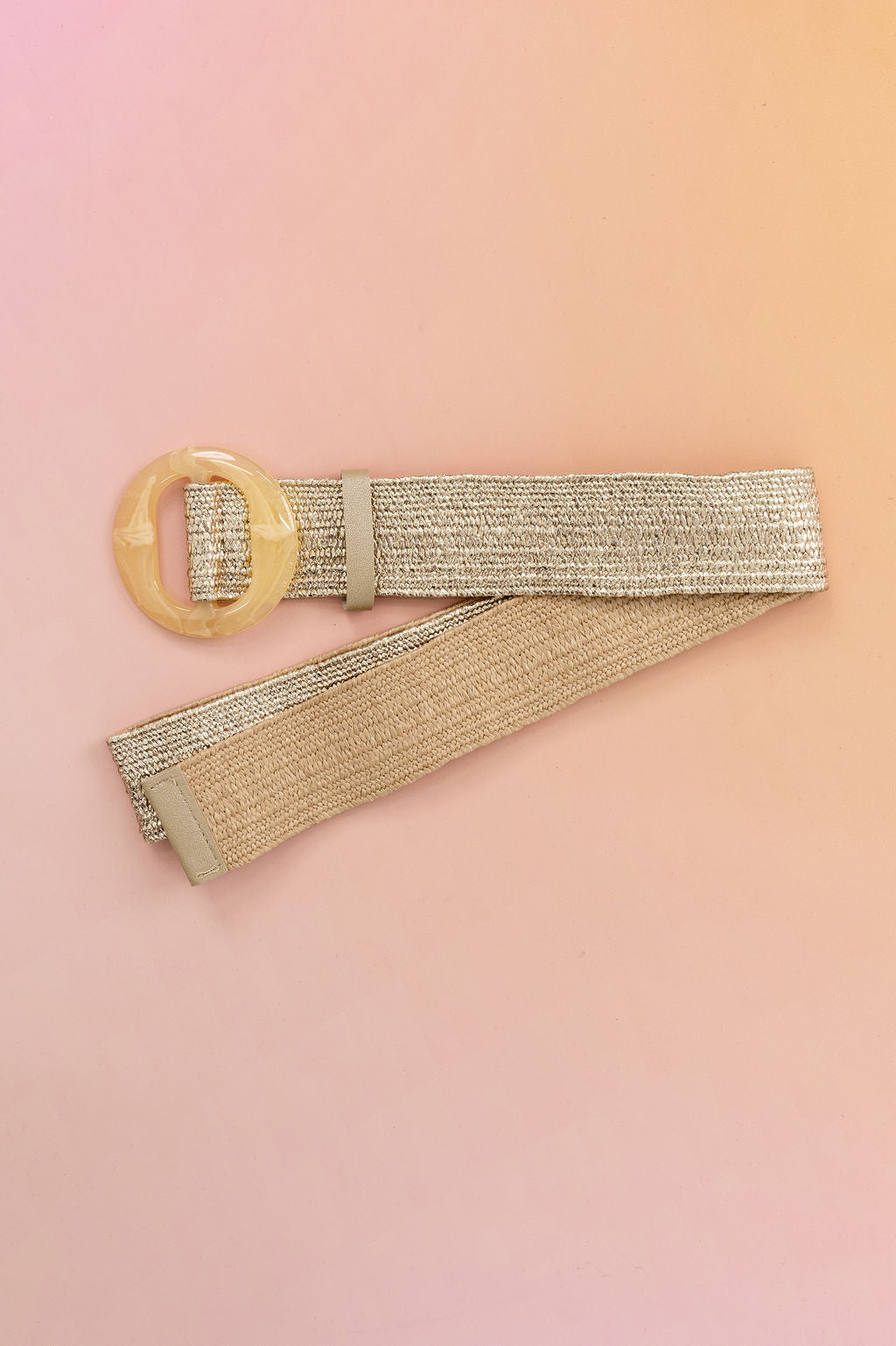 Extra Length Stretch Belt in Gold with Circle Buckle
