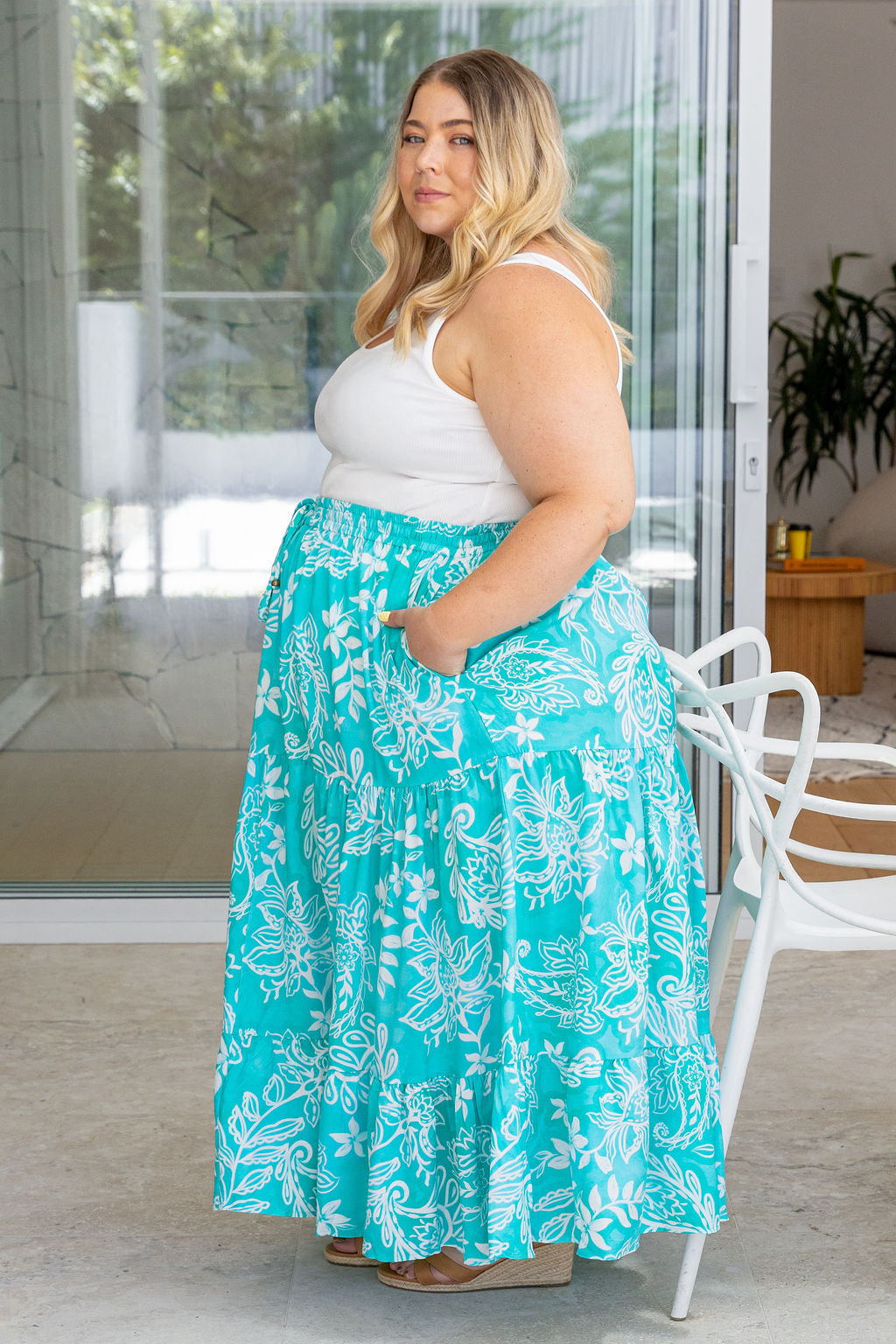 Carrie Skirt in Turquoise Paisley