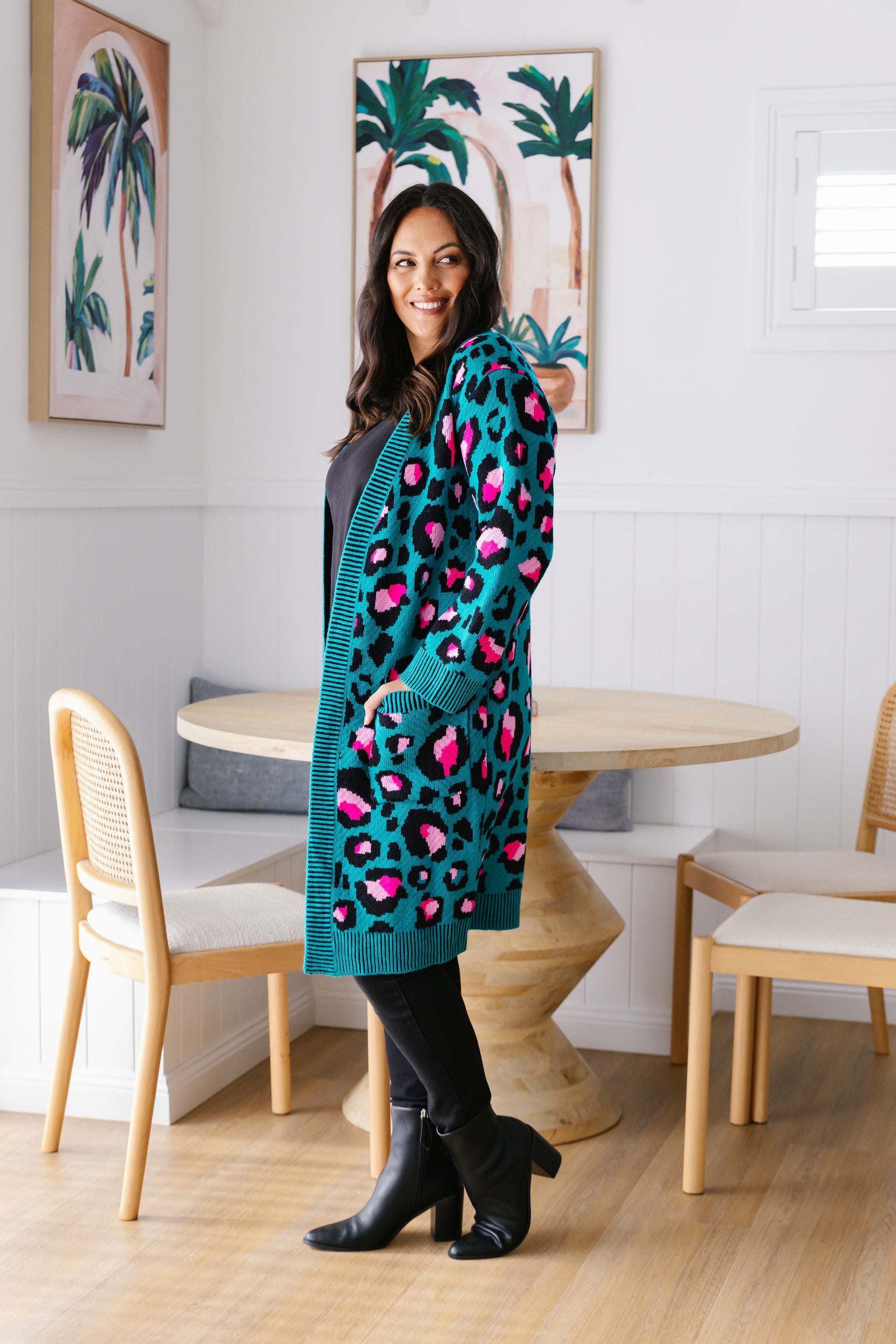 Darcy Cardi In Green Leopard by Kasey Rainbow