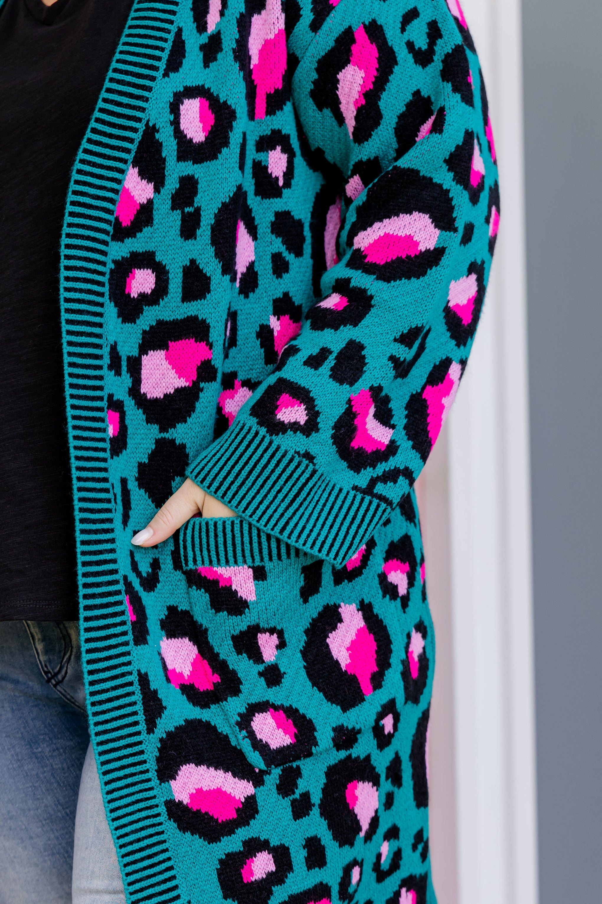 Darcy Cardi In Green Leopard by Kasey Rainbow