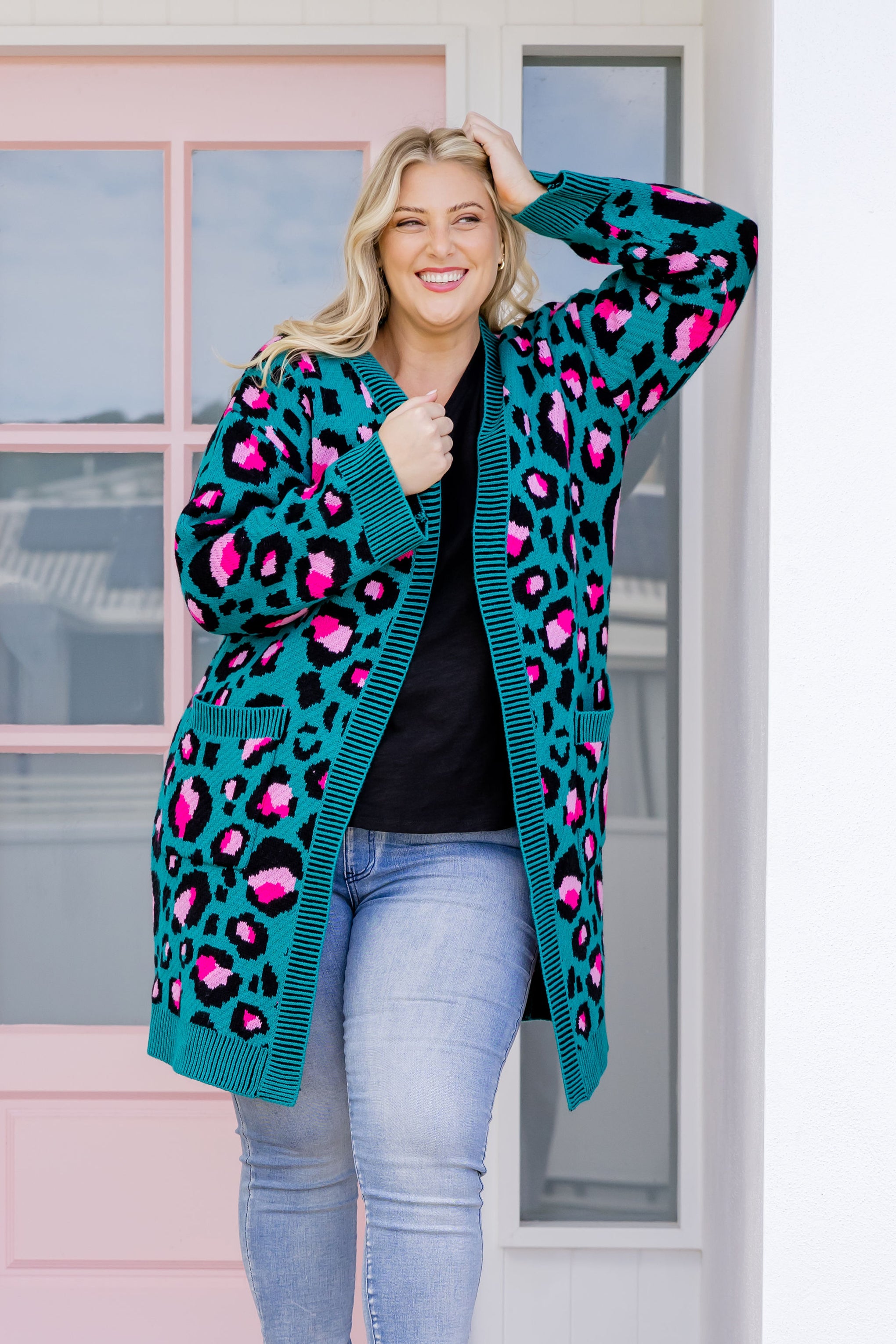 Darcy Cardi In Green Leopard by Kasey Rainbow