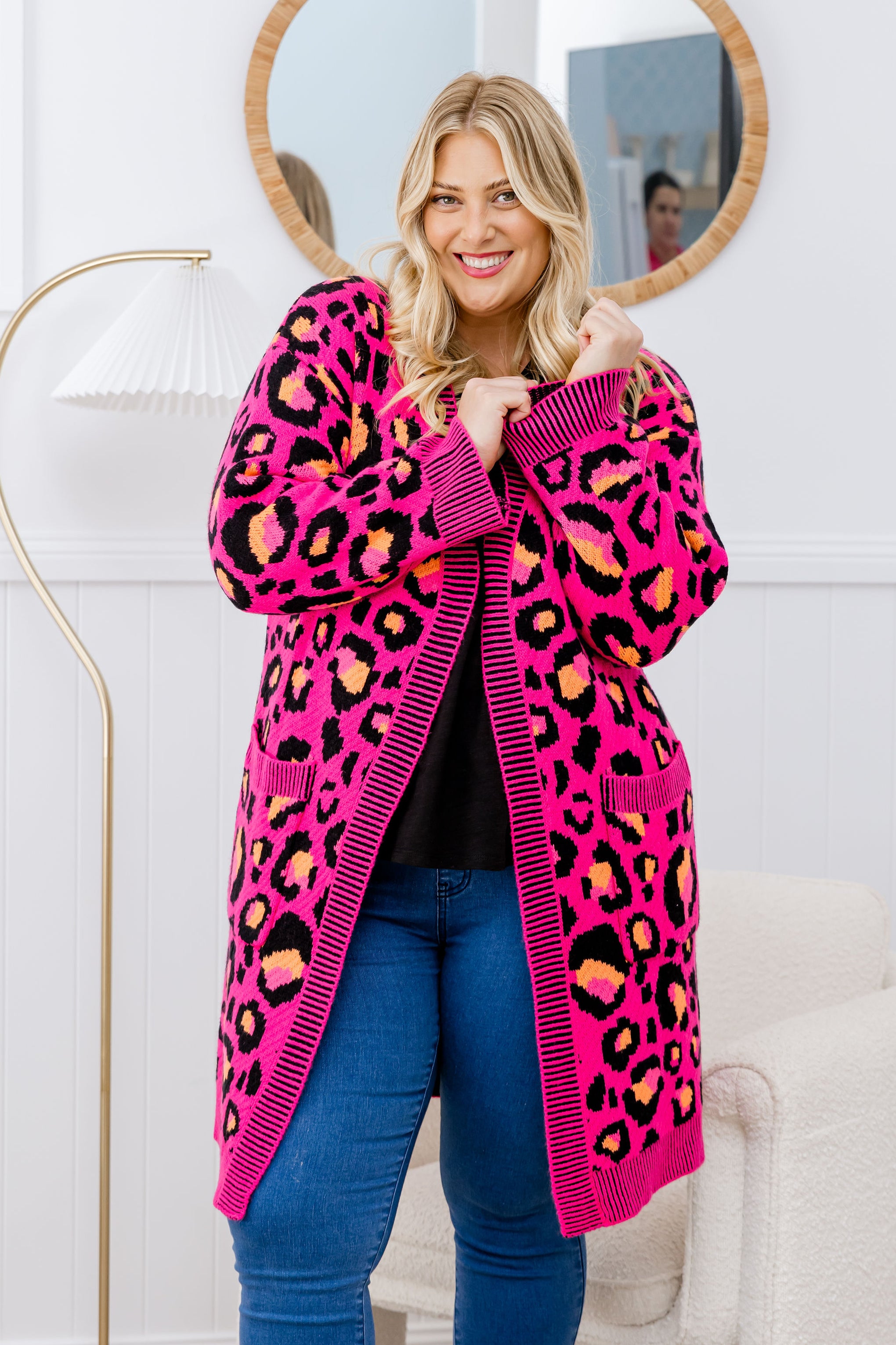 Darcy Cardi In Pink Leopard by Kasey Rainbow