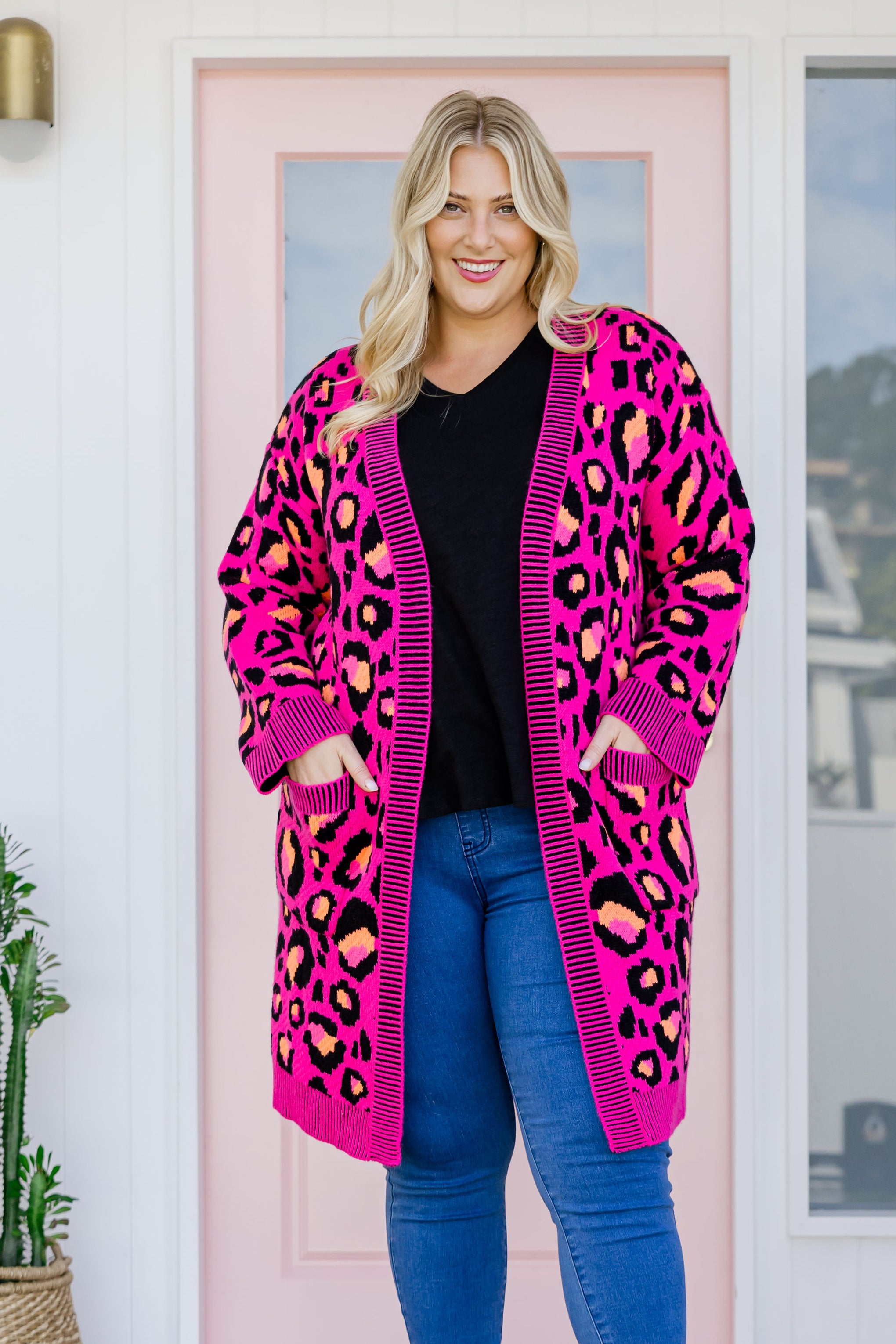 Darcy Cardi In Pink Leopard by Kasey Rainbow