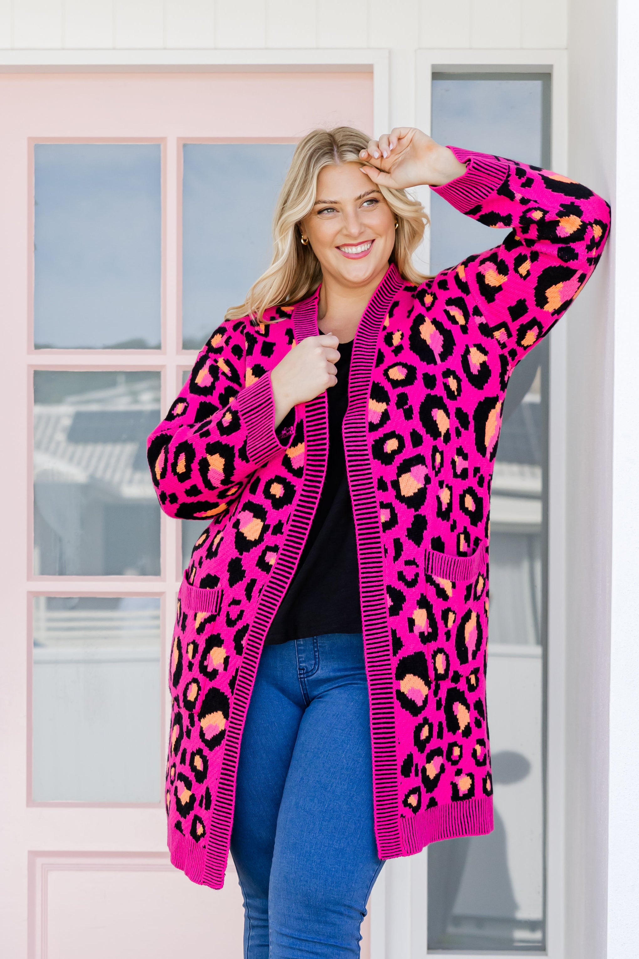 Darcy Cardi In Pink Leopard by Kasey Rainbow