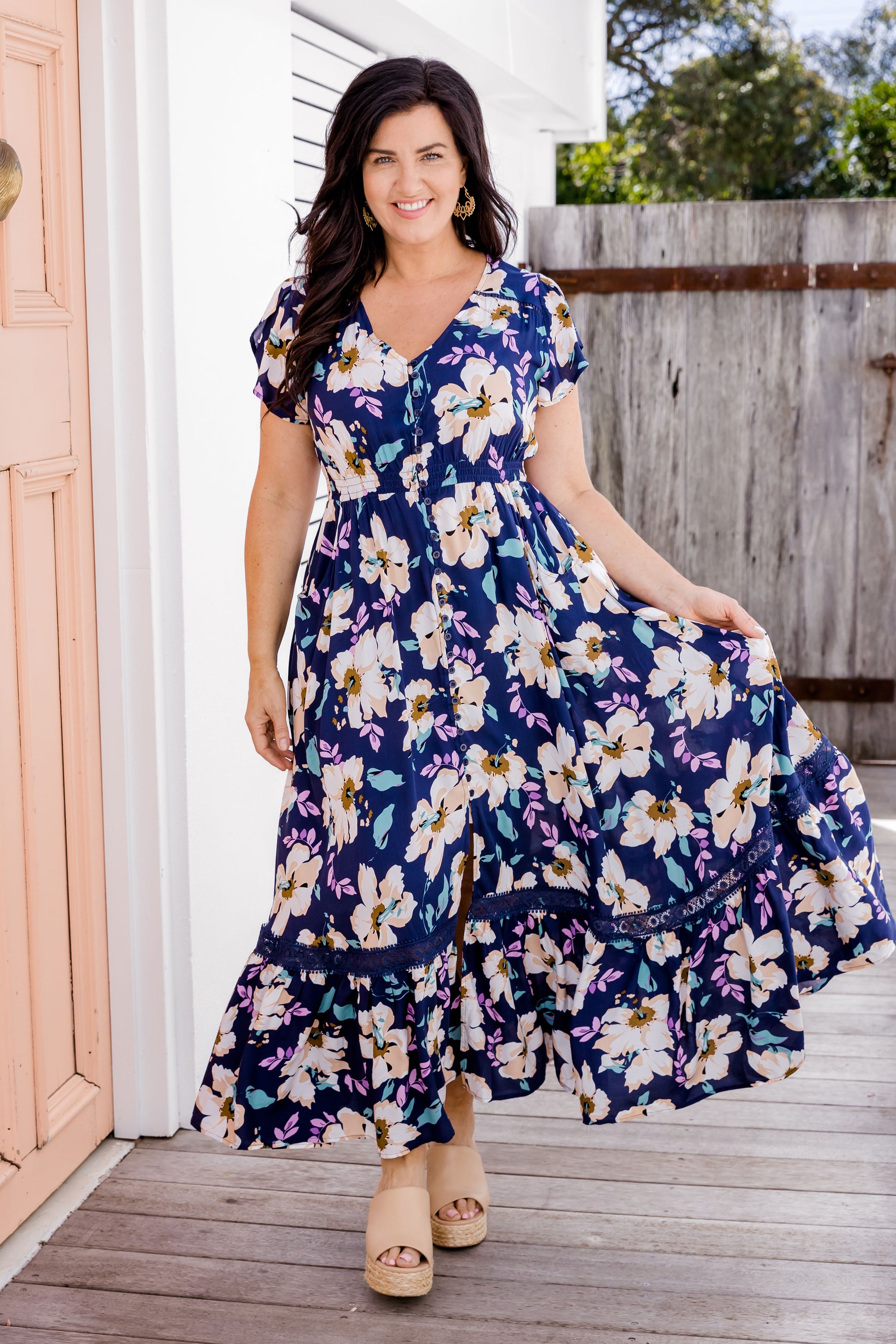 Milly Navy Floral Maxi Dress