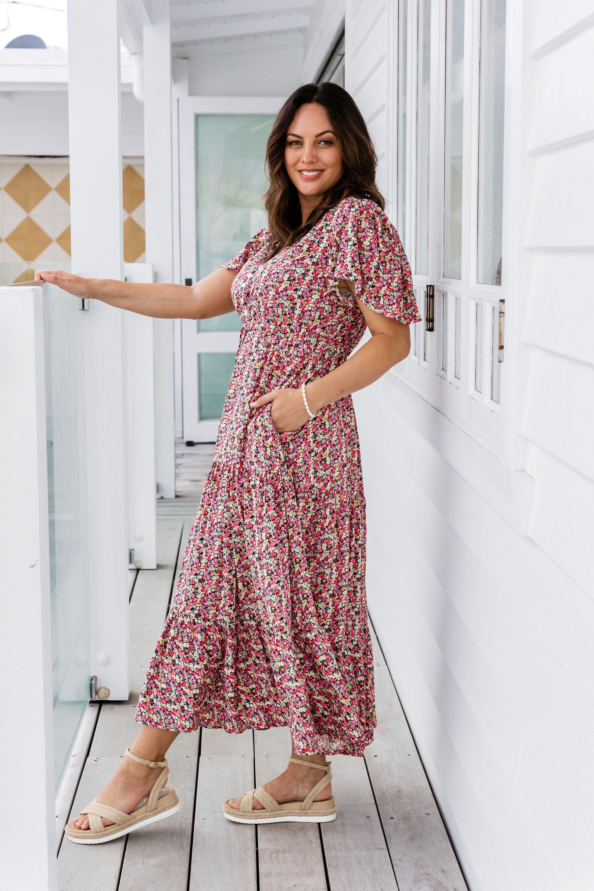 Bonnie Maxi Floral Dress in Pink Ditsy