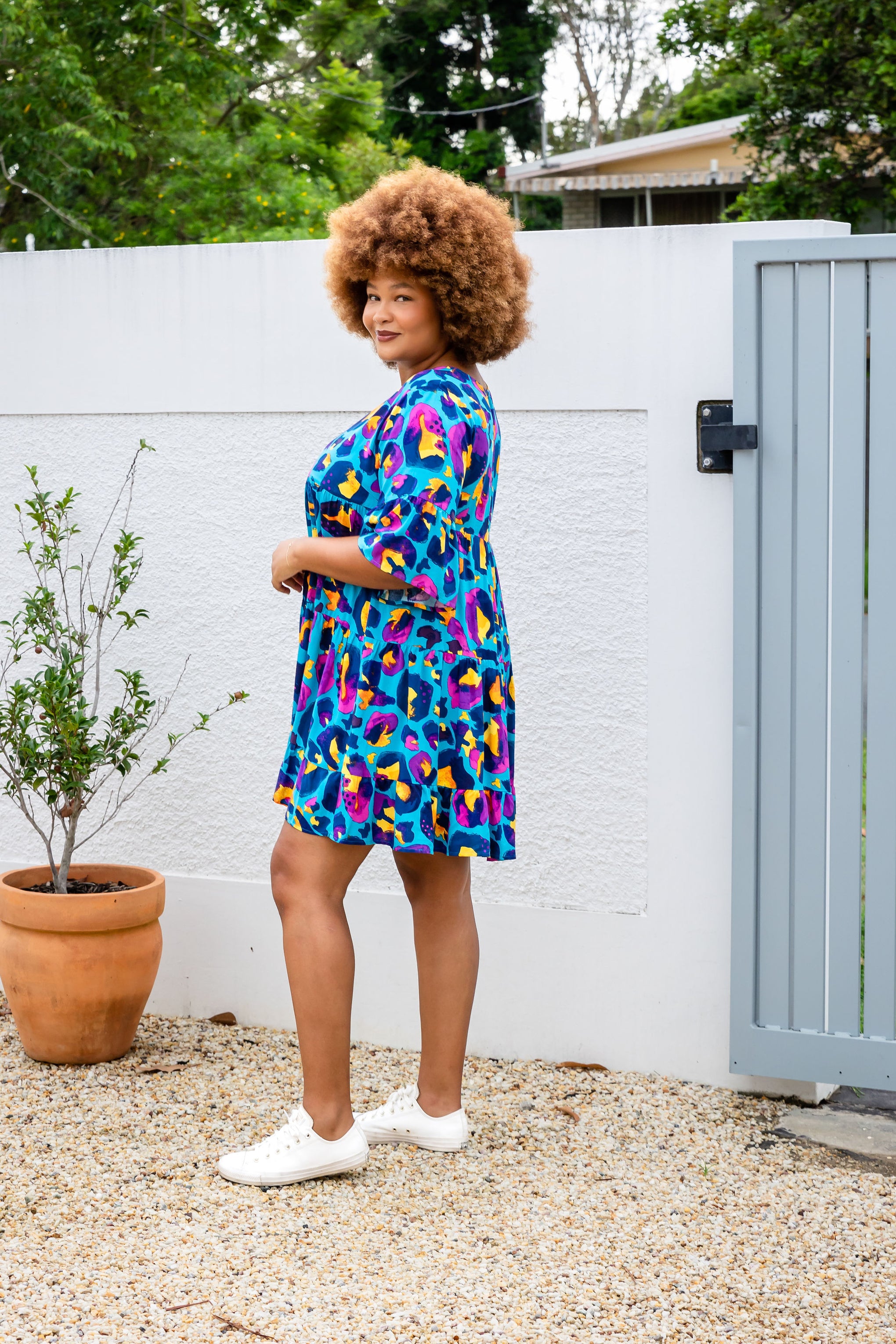 Coco Tiered Dress in Blue Leopard by Kasey Rainbow