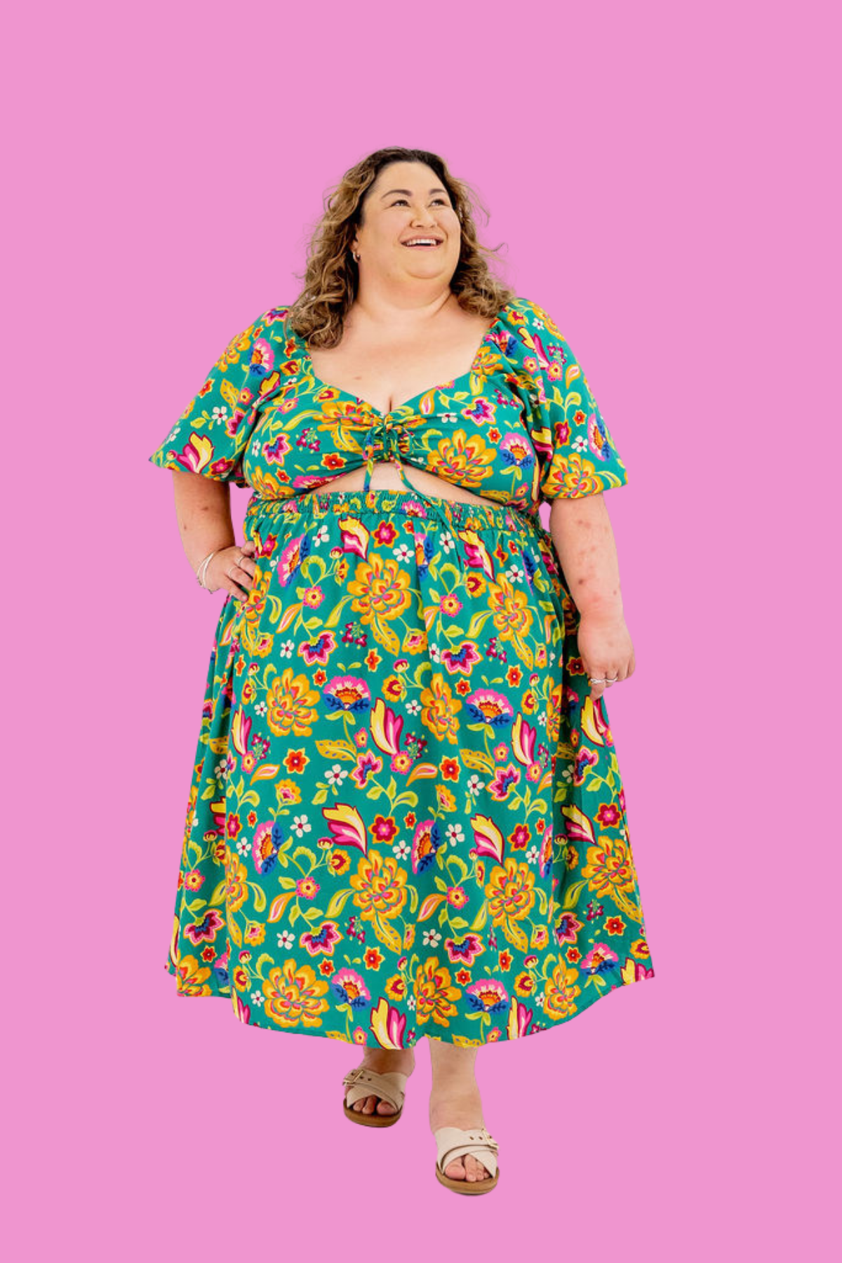 Pippa Cut Out Dress in Emerald Dreams