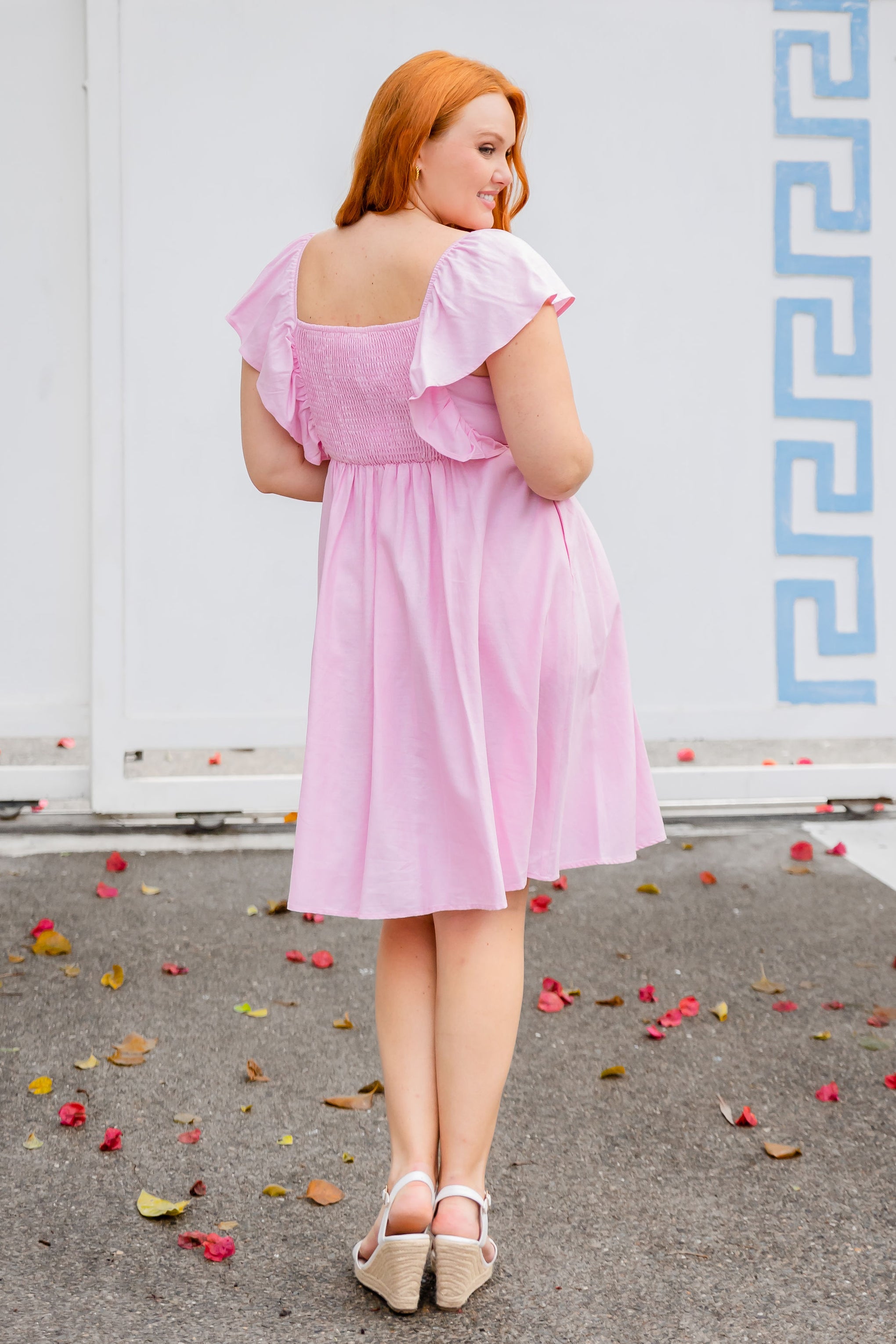 Tanya Linen Blend Party Dress in Light Pink