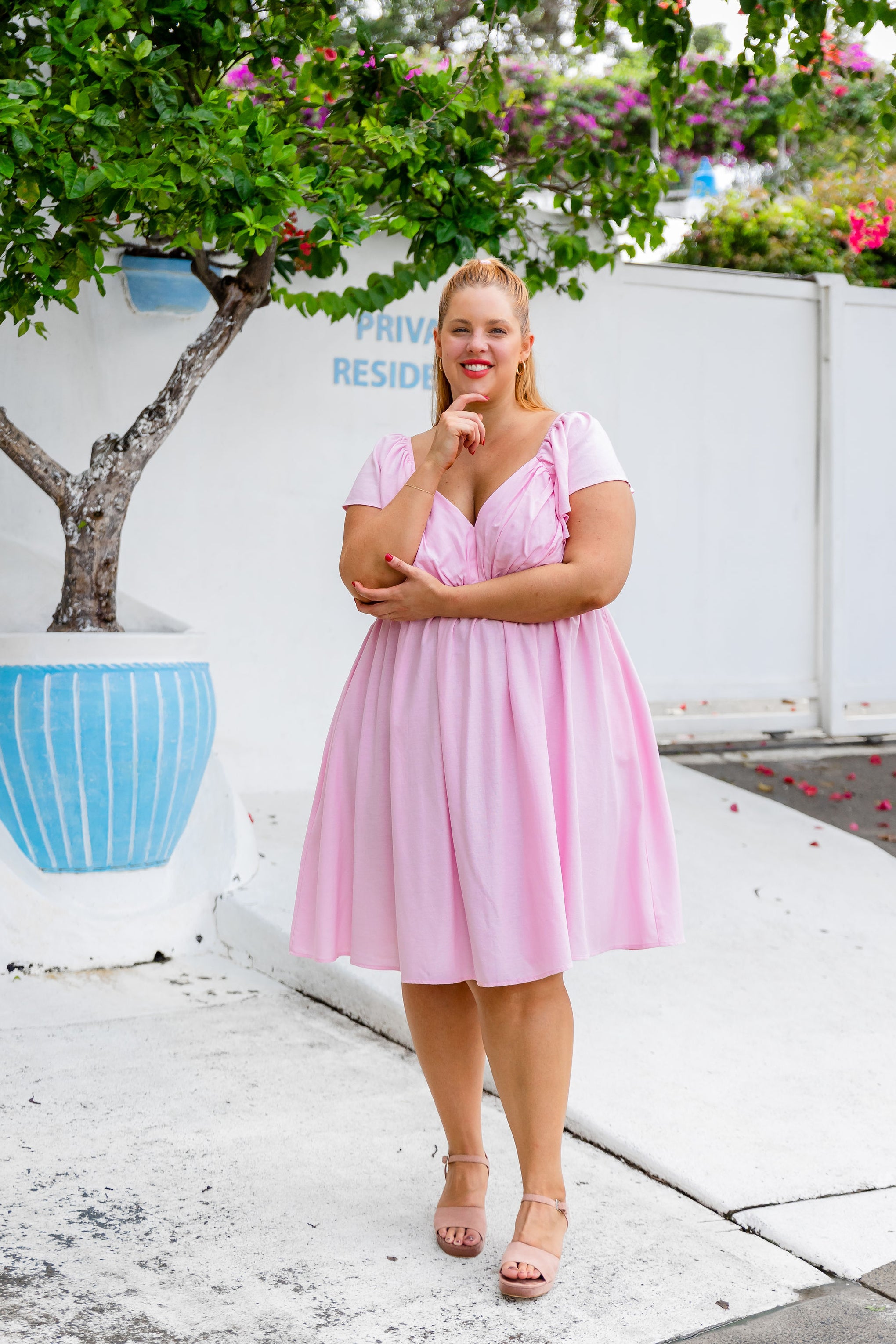 Tanya Linen Blend Party Dress in Light Pink