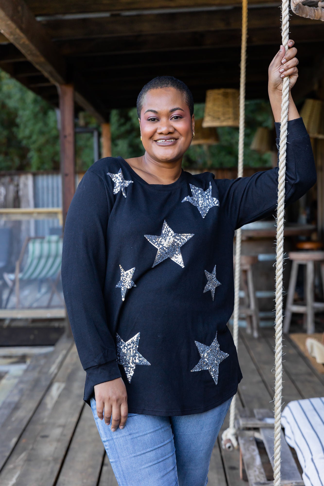 Harriet Star Sequin Knit Top in Black – Proud Poppy Clothing