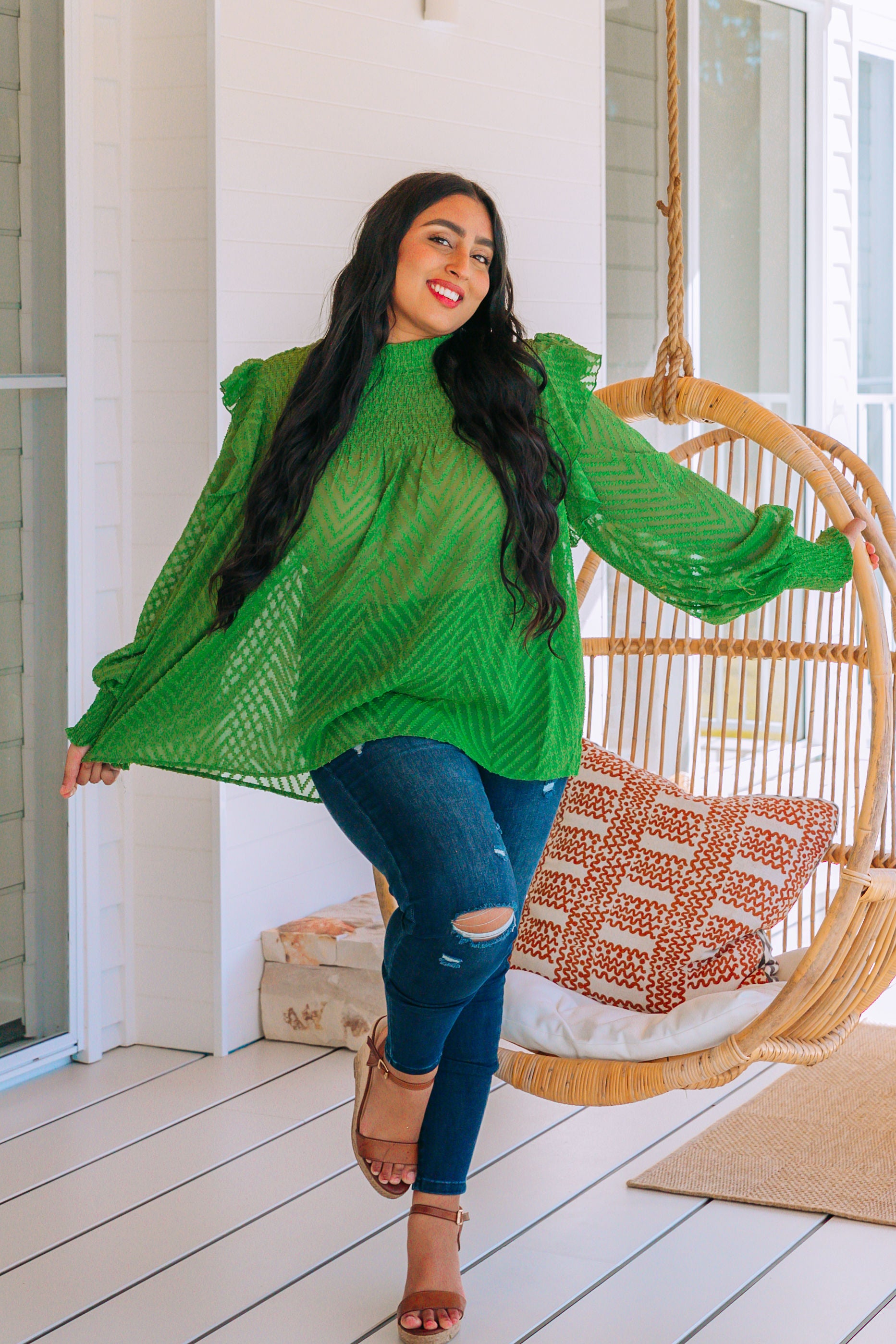 Cora Long Sleeve Top in Green