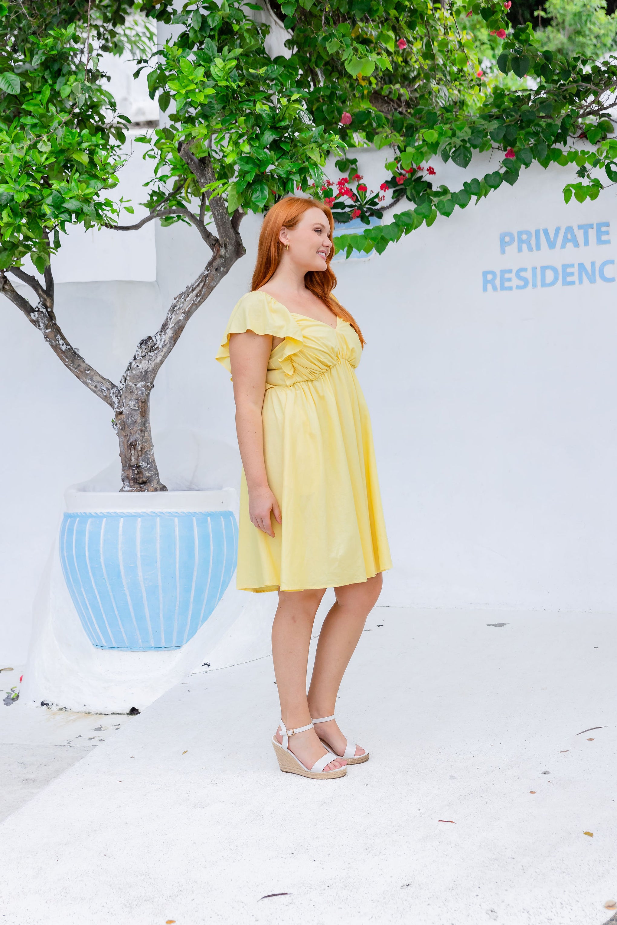 Tanya Linen Blend Party Dress in Lemon