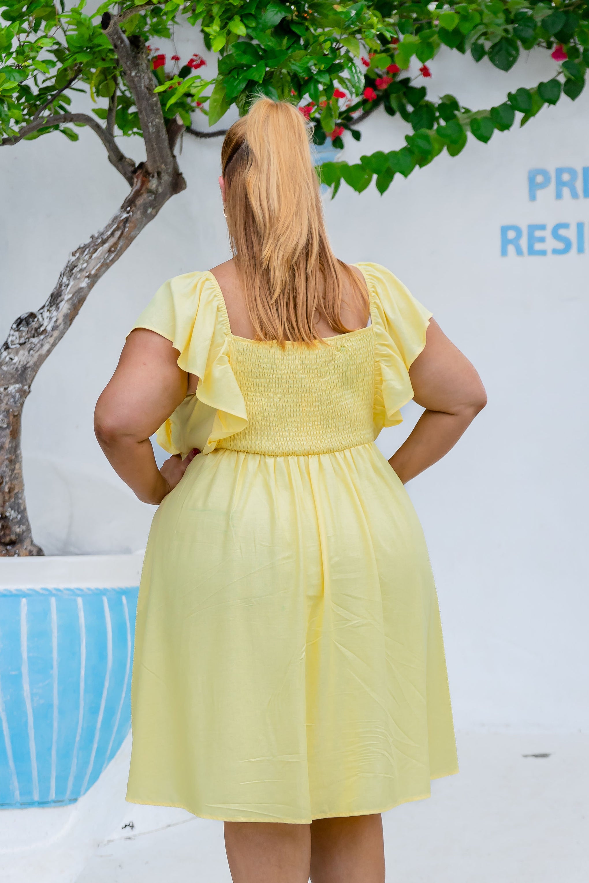 Tanya Linen Blend Party Dress in Lemon