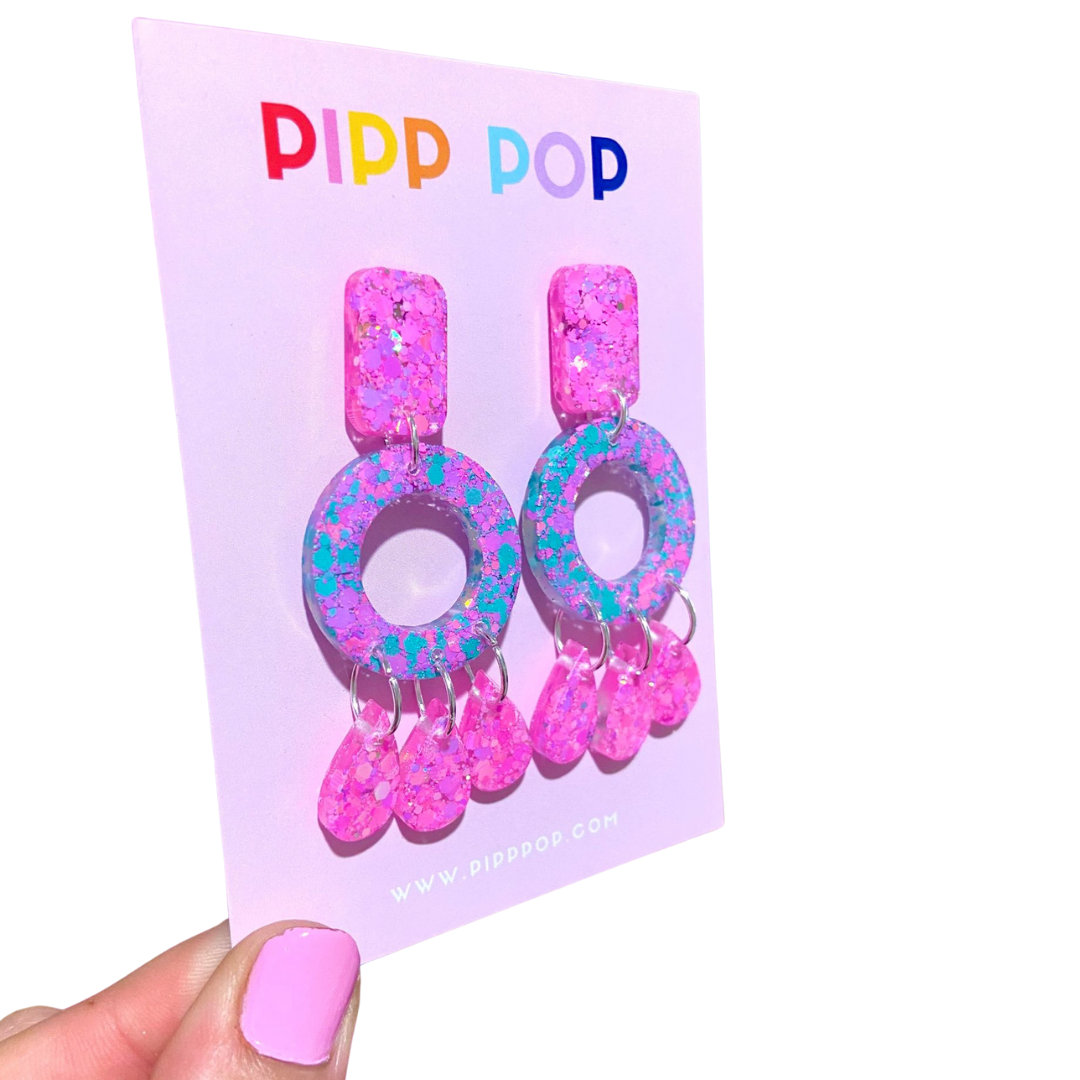 Aria Glitter Dangle Earrings in Pink