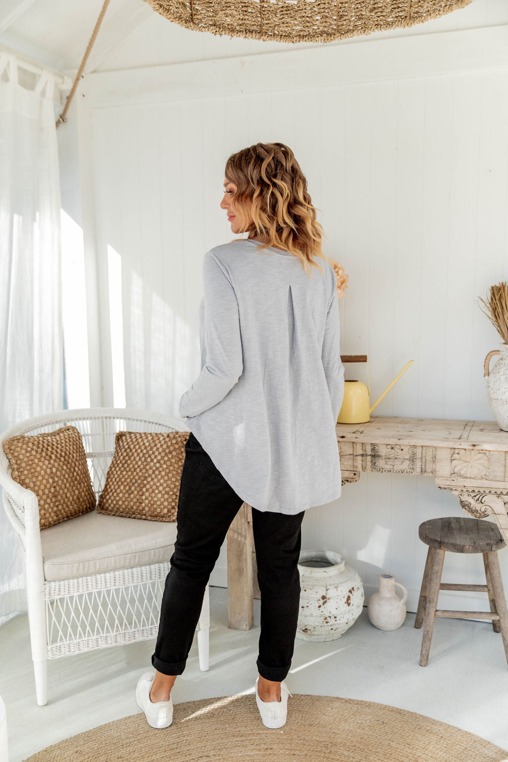 Kendall Long Sleeve Basic Top in Silver