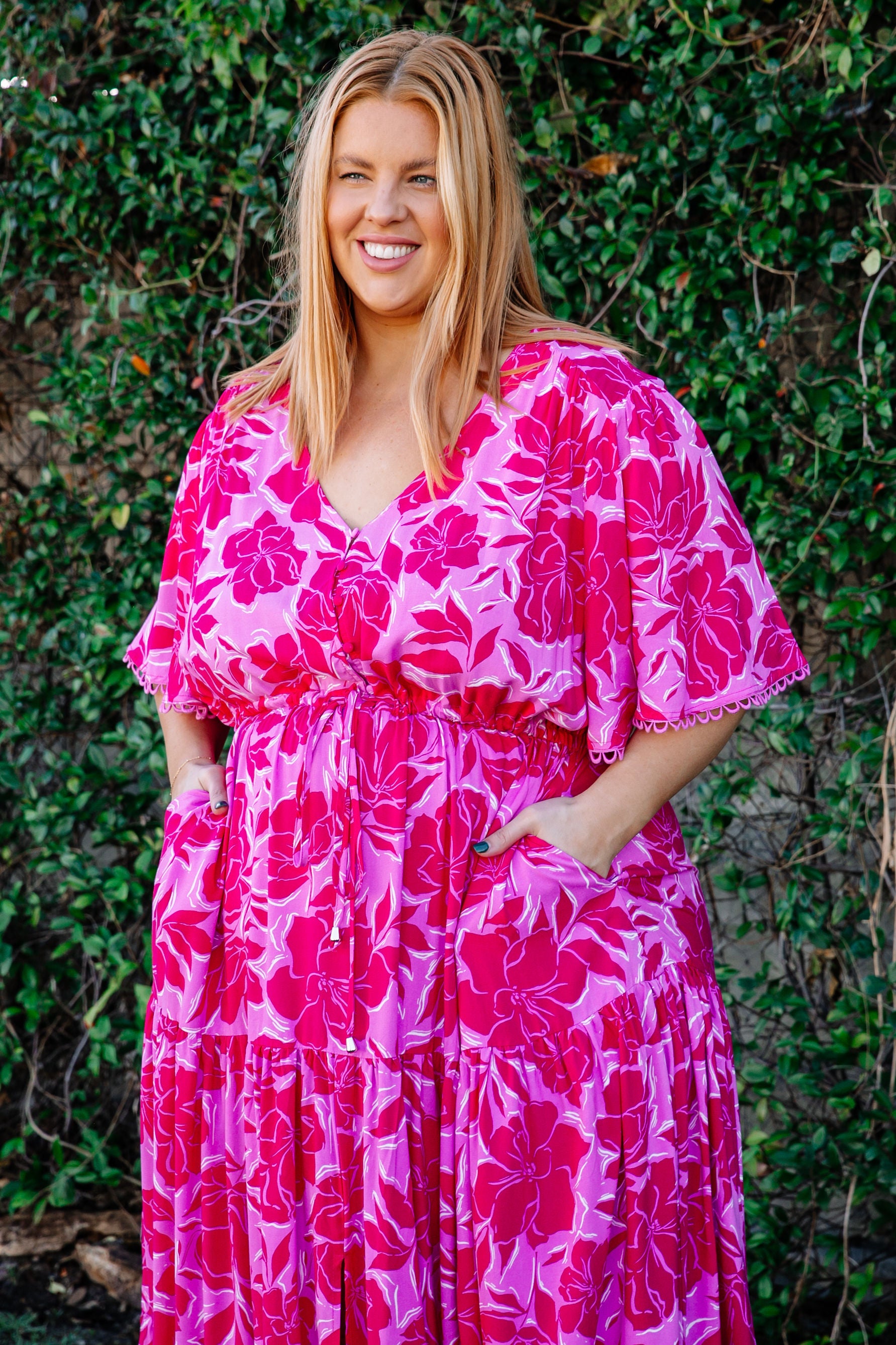 Plus size pink outlet floral maxi dress