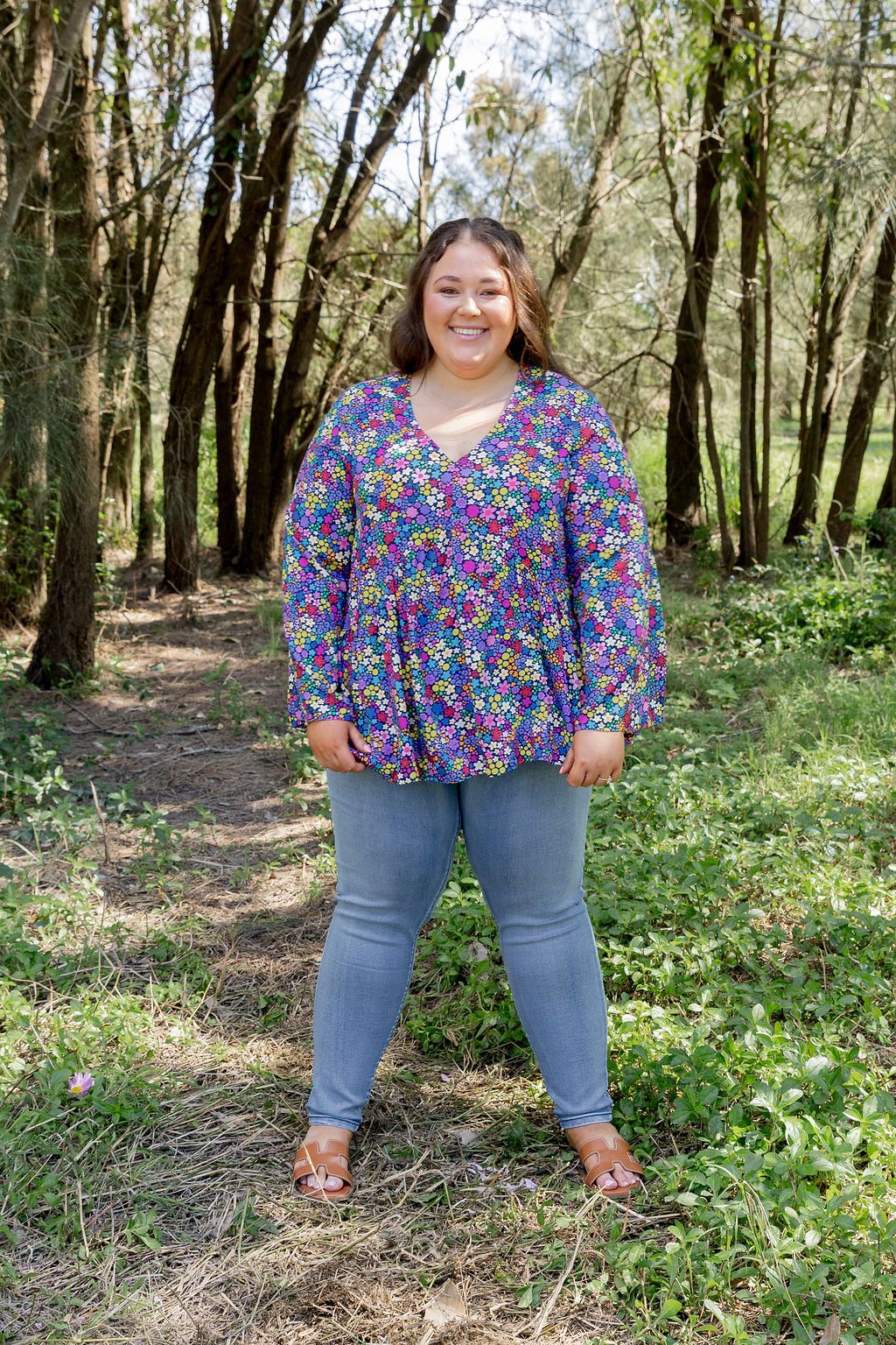 Long Sleeve Peak Top in Ditsy by Kasey Rainbow