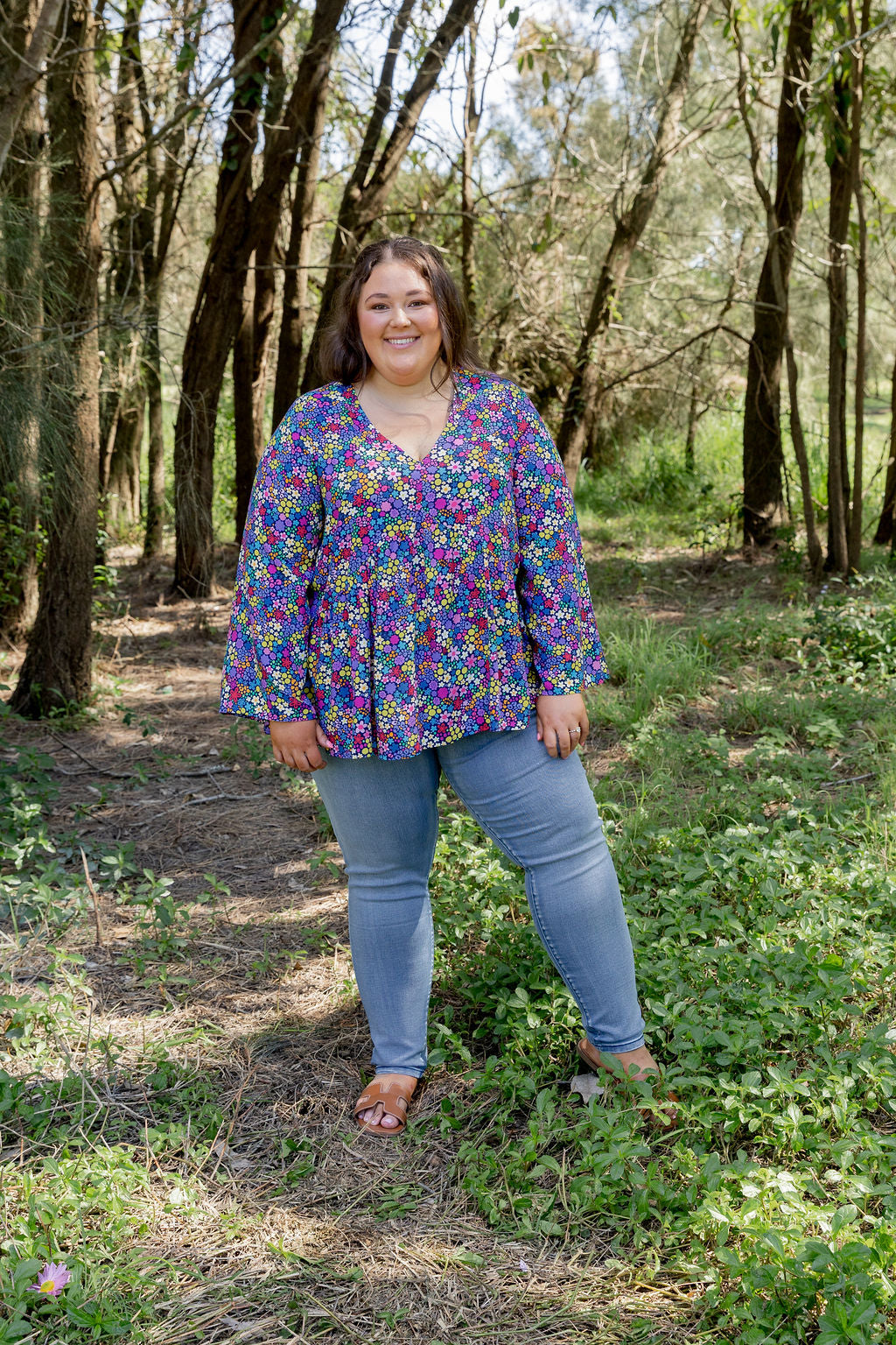 Long Sleeve Peak Top in Ditsy by Kasey Rainbow