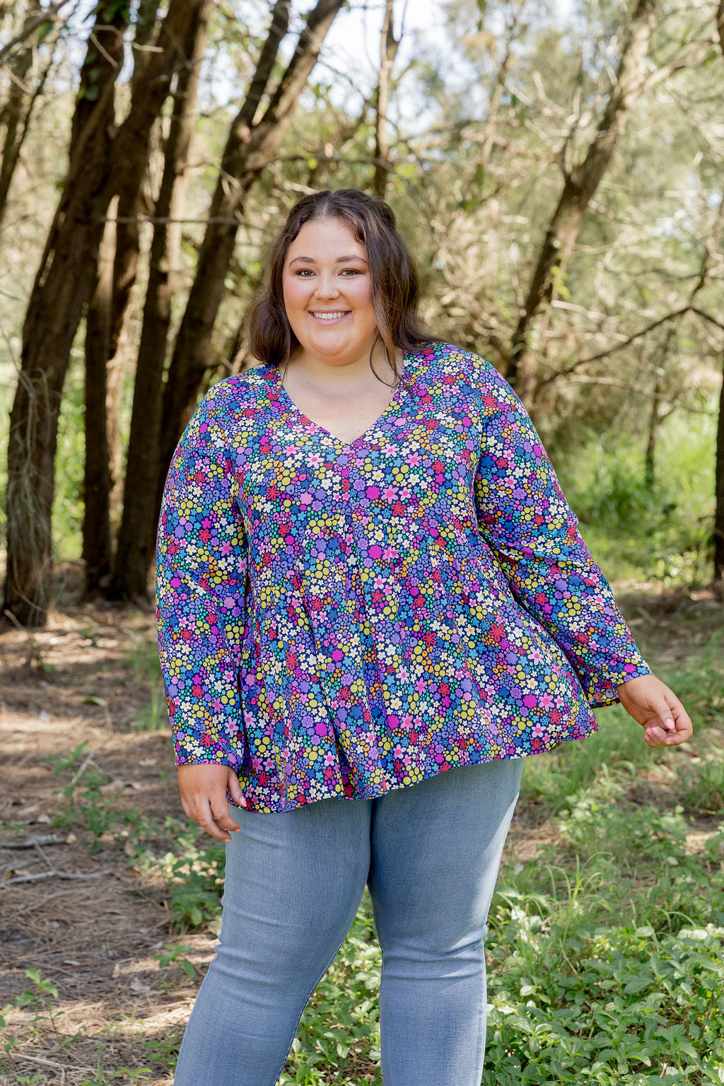 Long Sleeve Peak Top in Ditsy by Kasey Rainbow