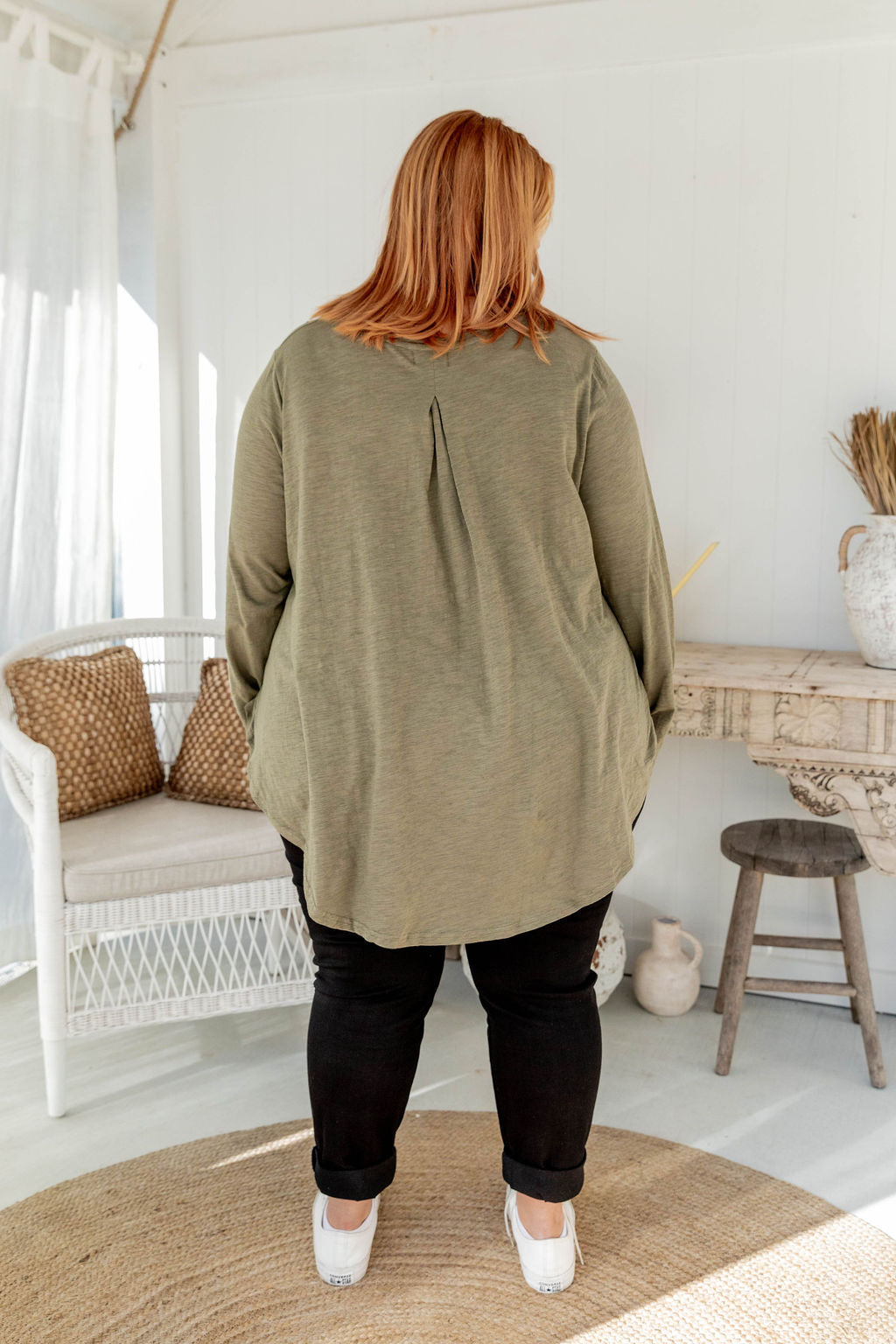 Kendall Long Sleeve Basic Top in Khaki