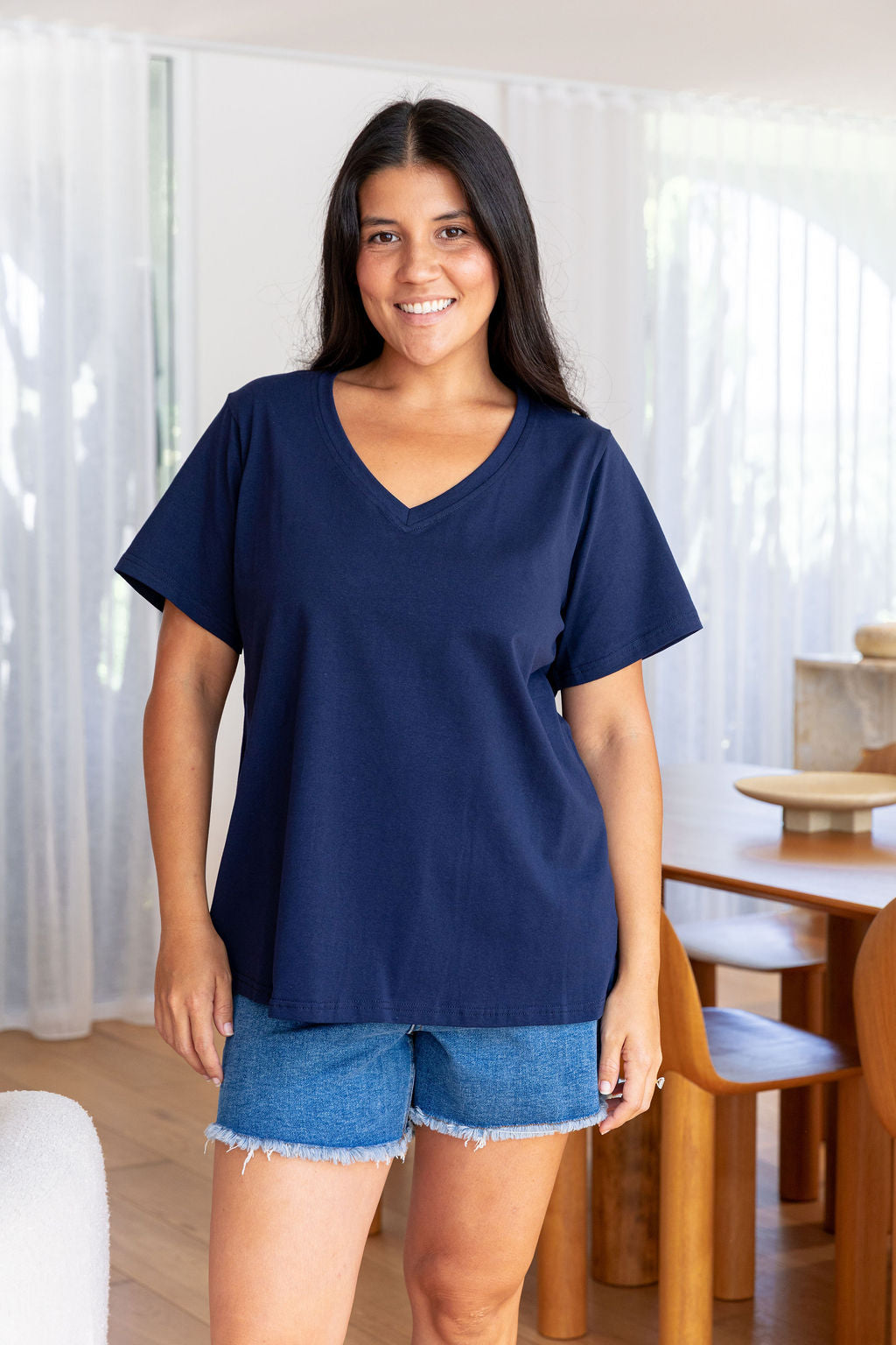 Relaxed V-Neck Tee in Navy