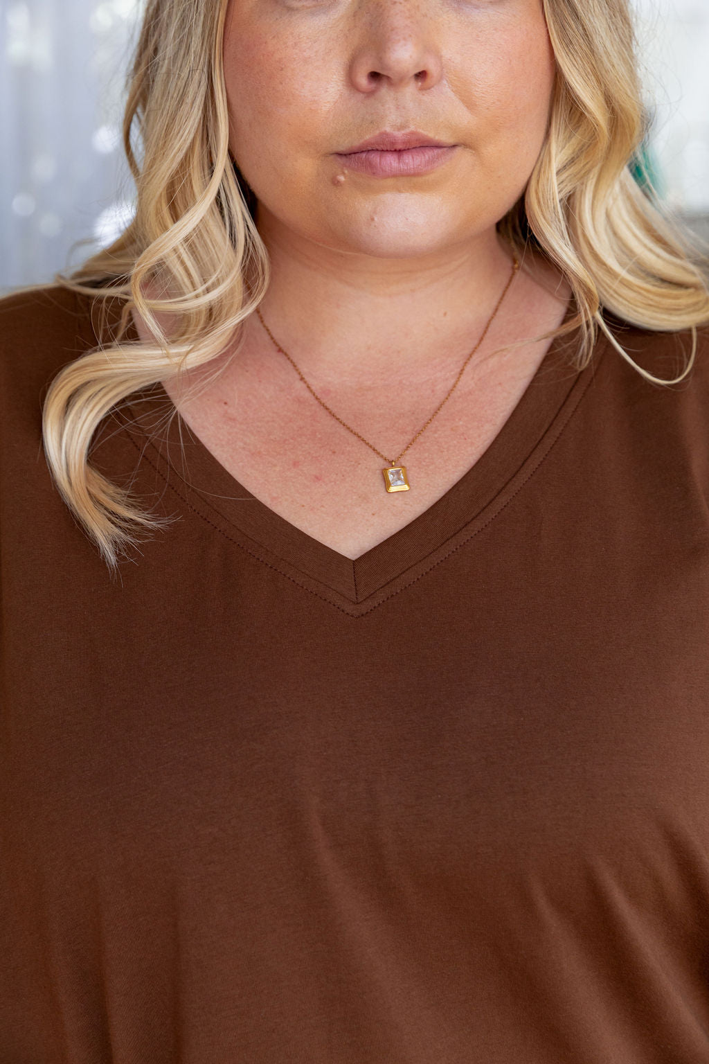 Relaxed V-Neck Tee in Chocolate