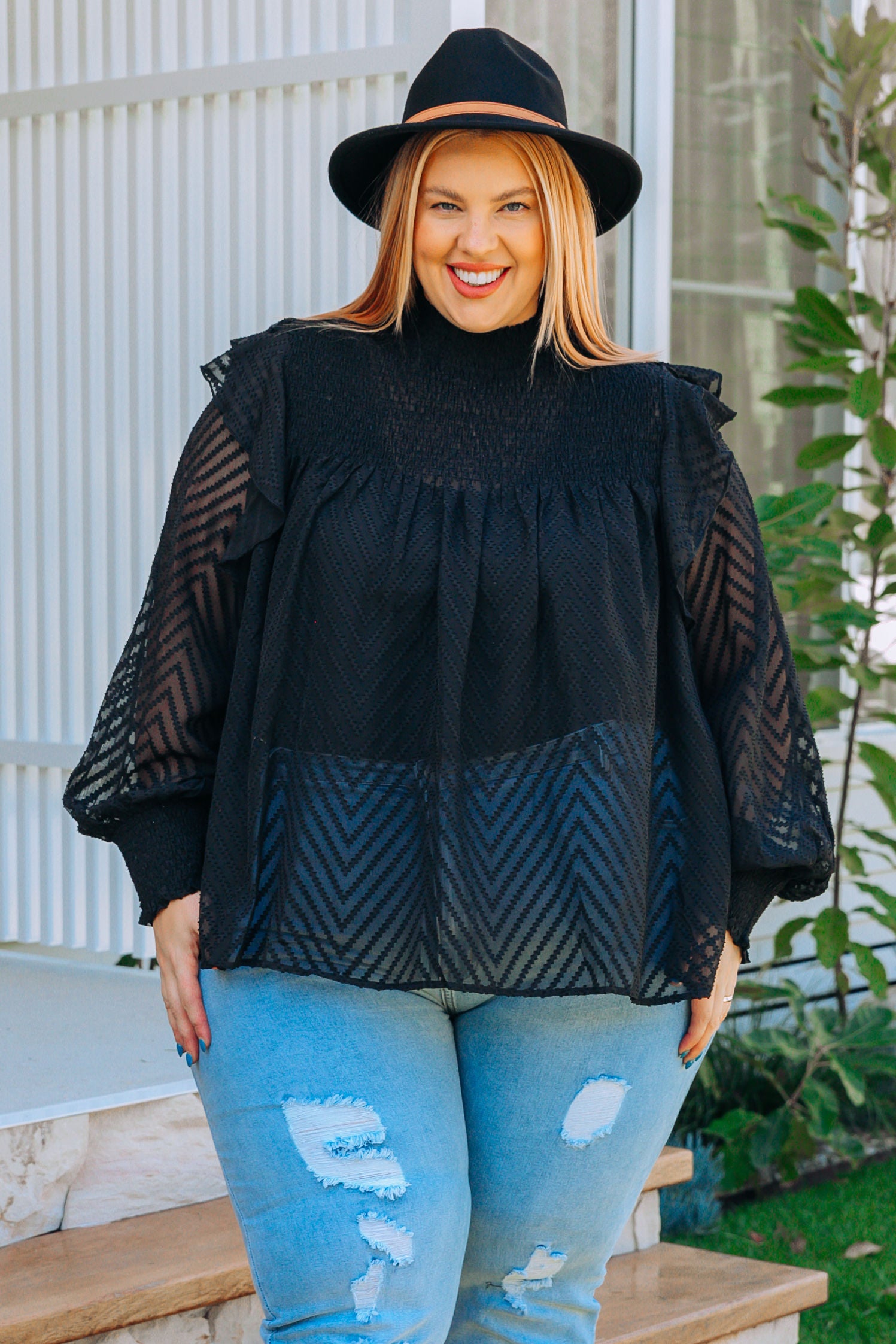 Cora Long Sleeve Top in Black