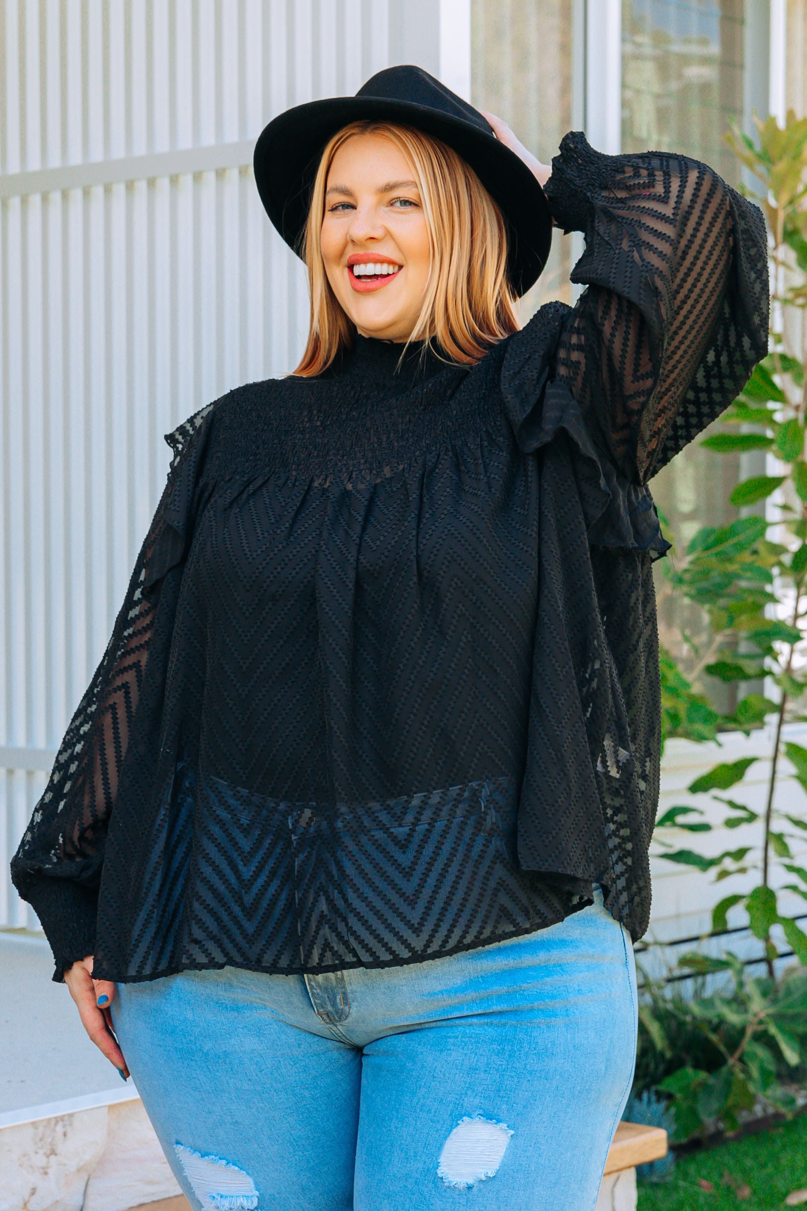 Cora Long Sleeve Top in Black