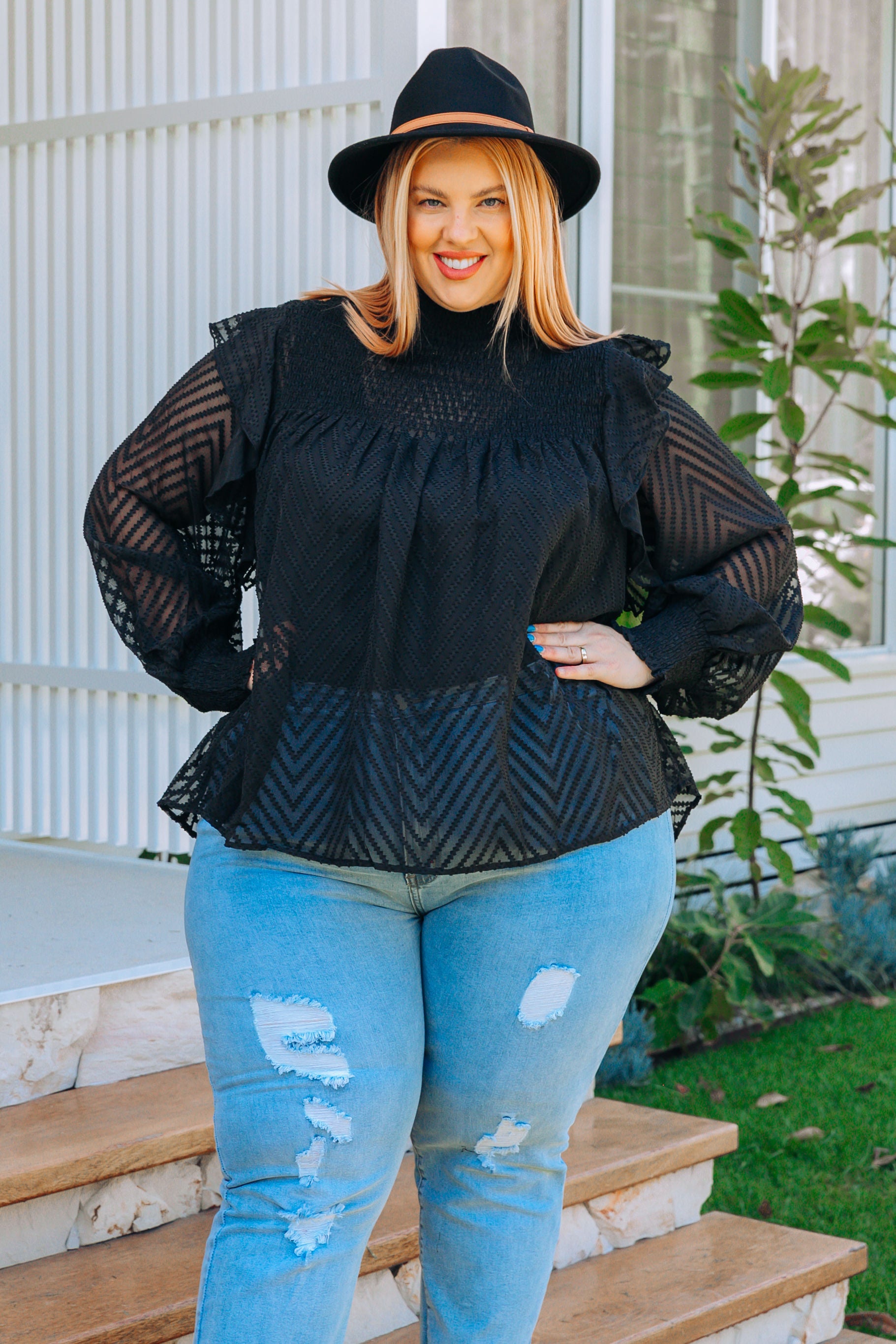 Cora Long Sleeve Top in Black