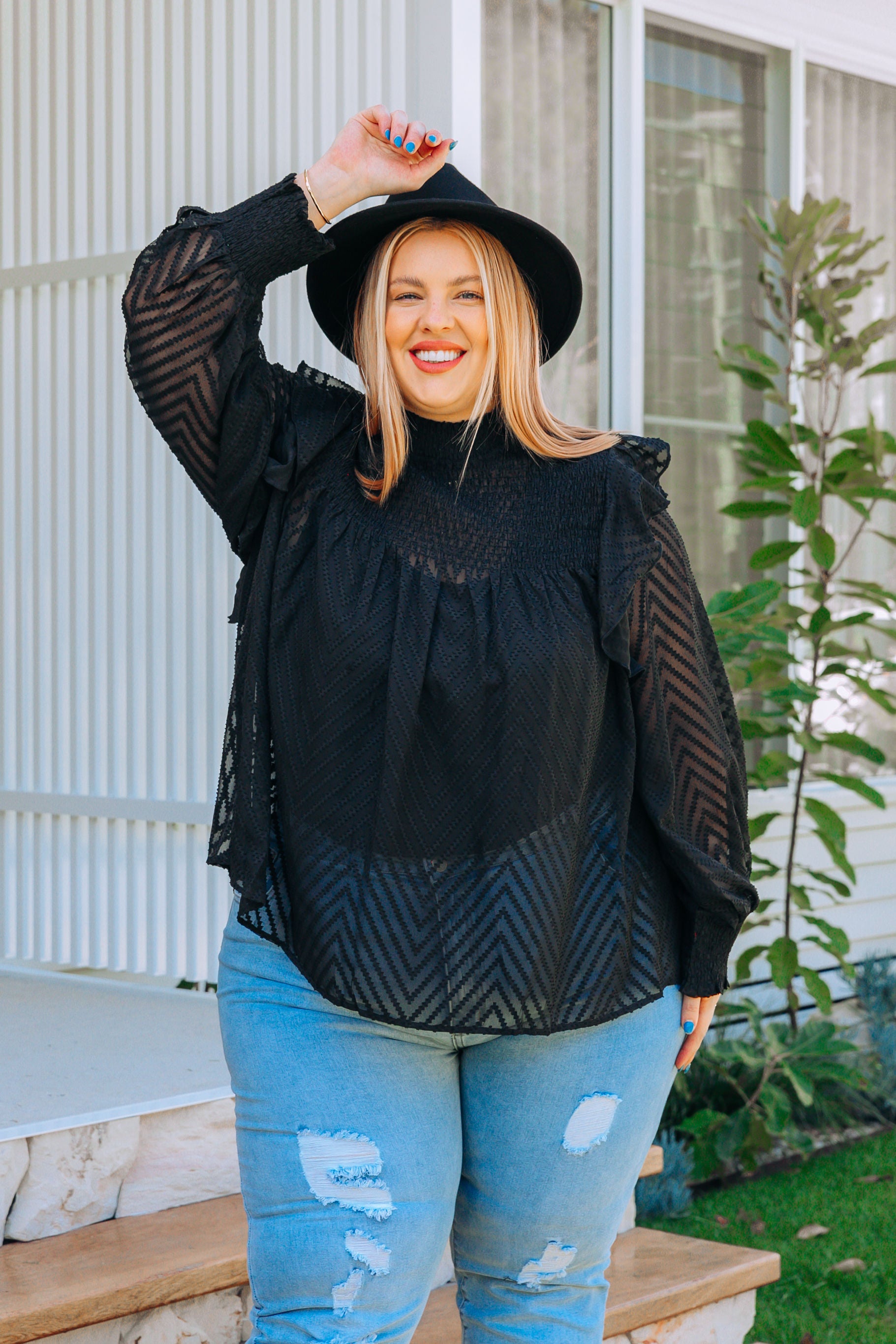 Cora Long Sleeve Top in Black