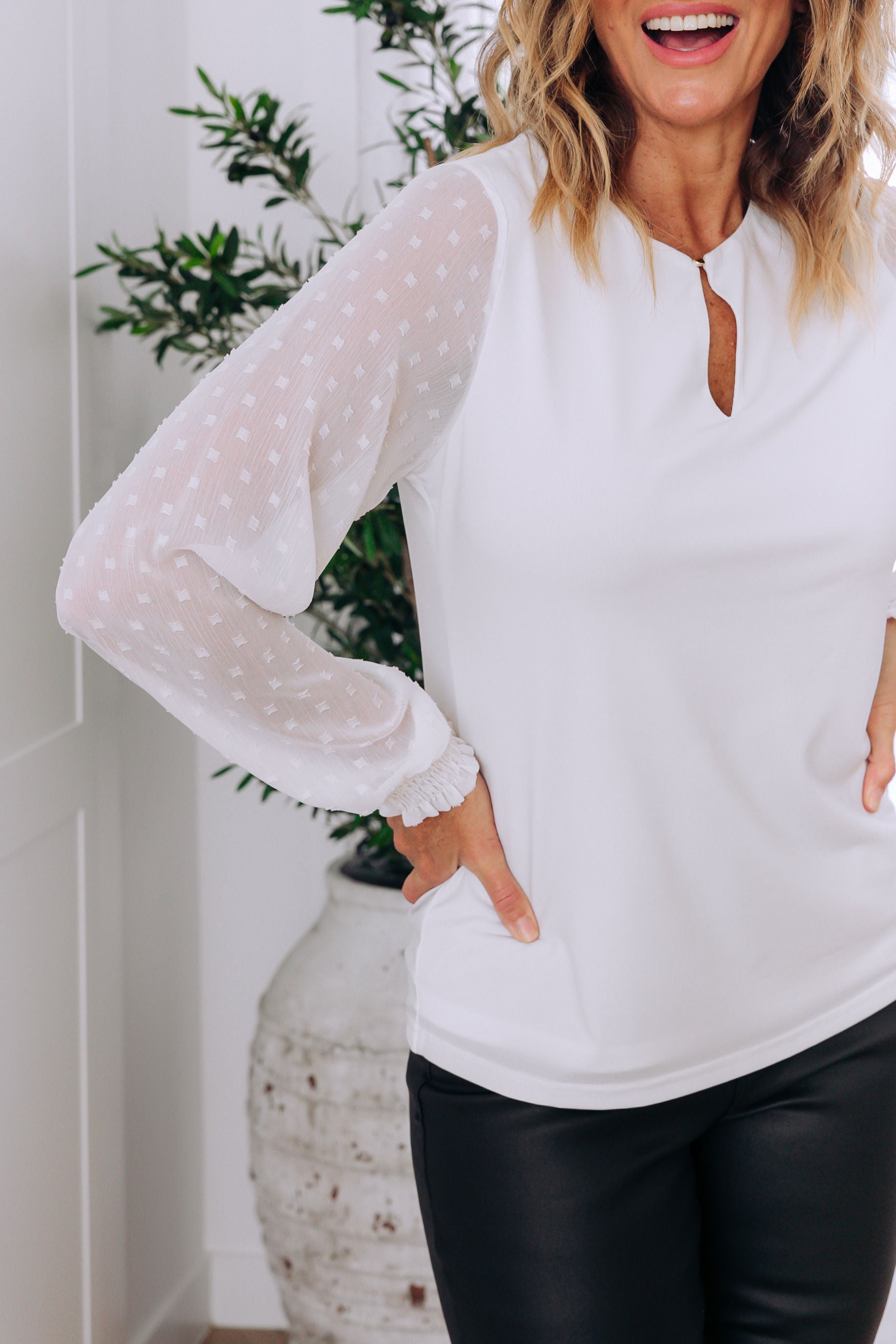 Whitney Long Sleeve Top in White