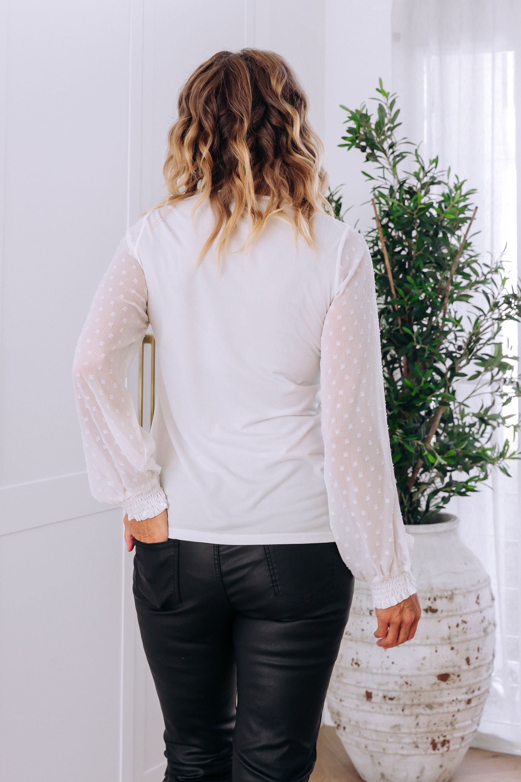 Whitney Long Sleeve Top in White