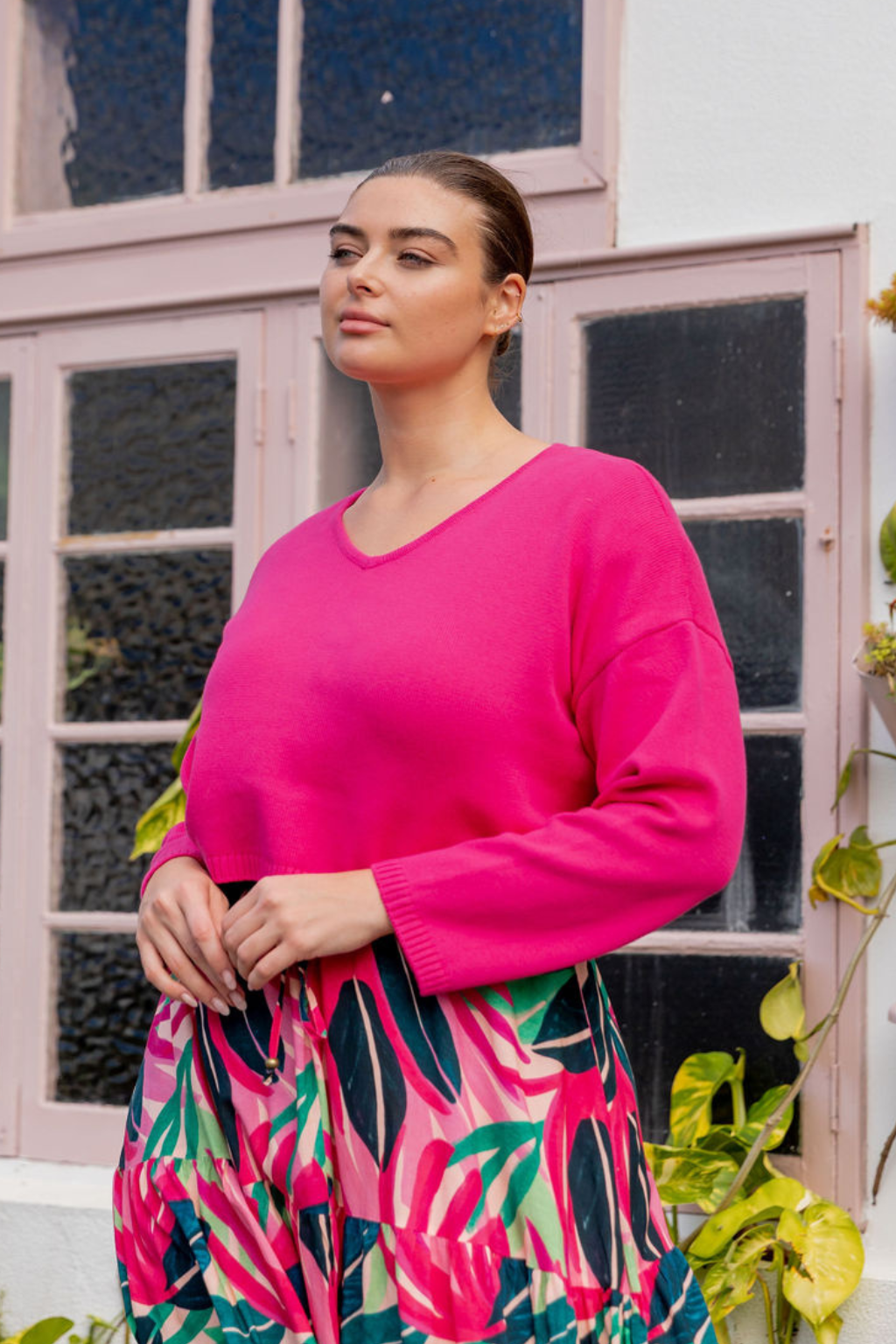 Blakely Crop Knit In Barbie Pink