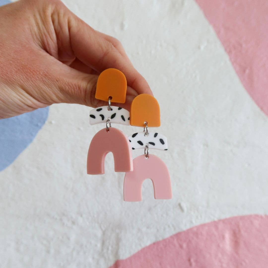 Bec Golden Yellow / Pink Dangle Earrings: Pierced