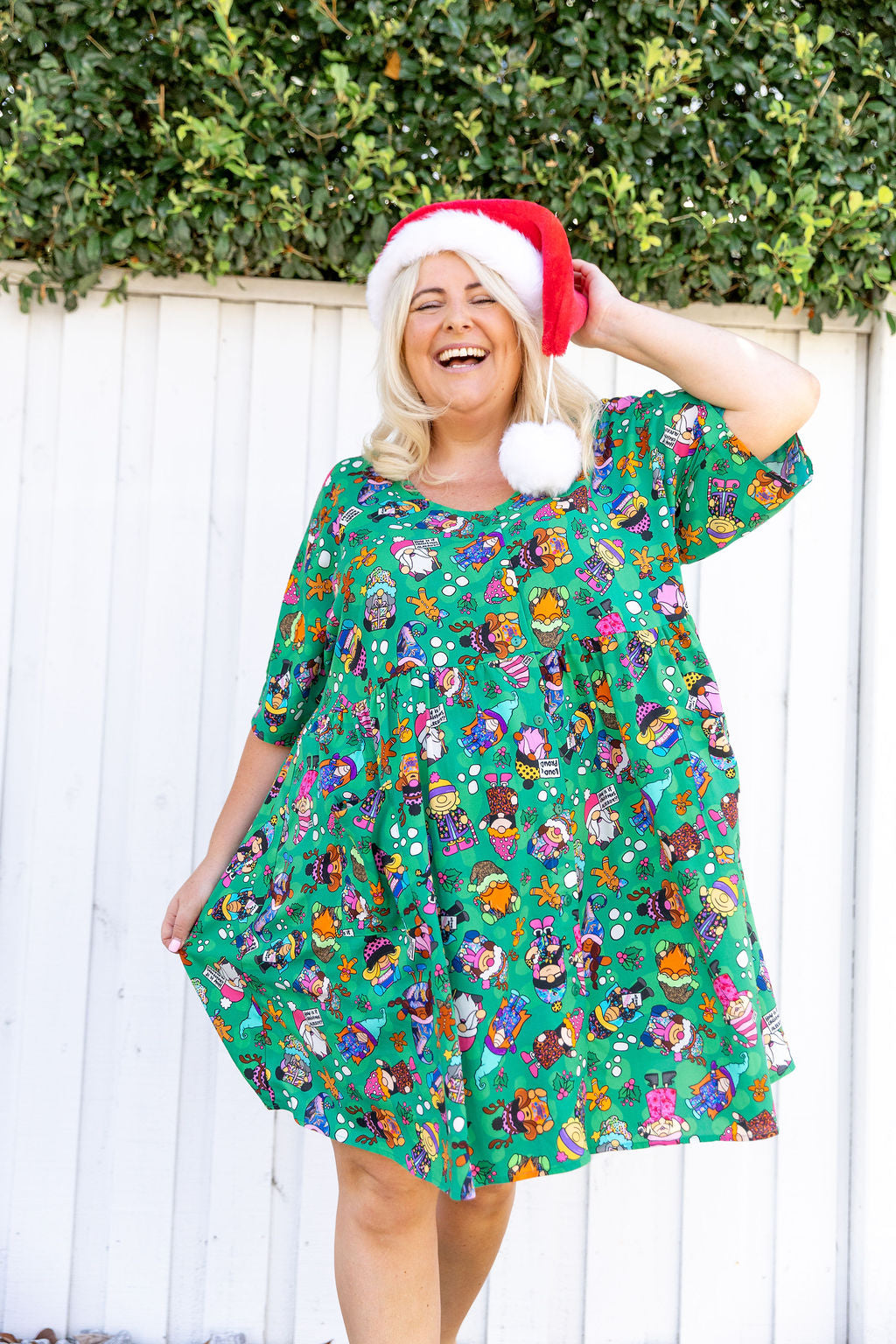 Disco Dress in Xmas Gnome by Kasey Rainbow