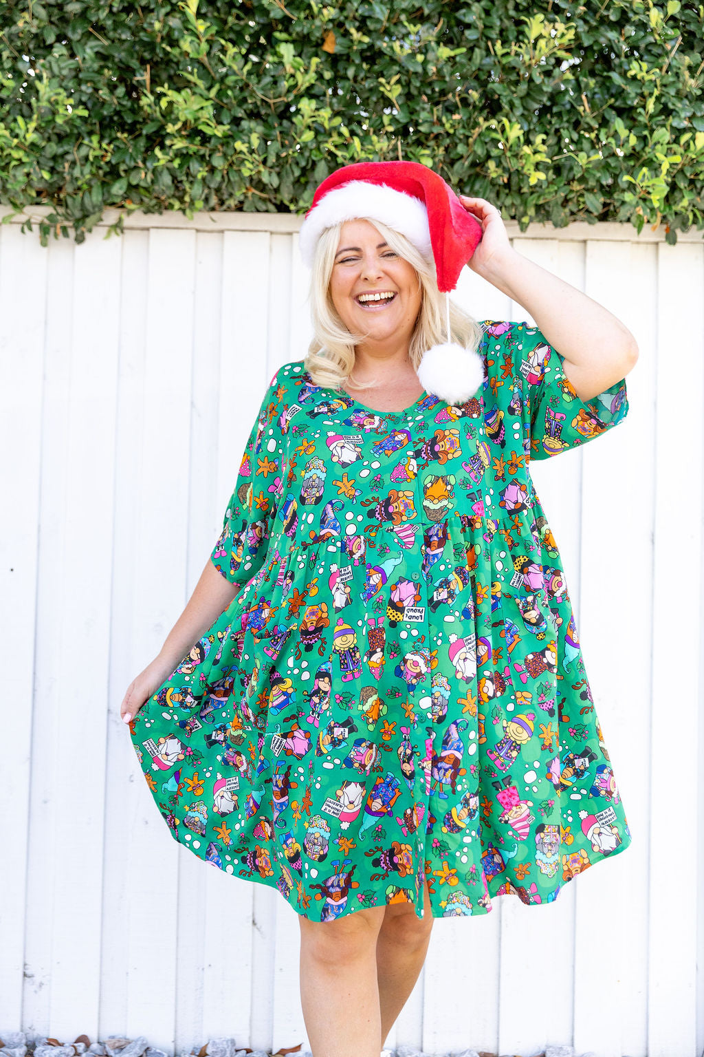 Disco Dress in Xmas Gnome by Kasey Rainbow