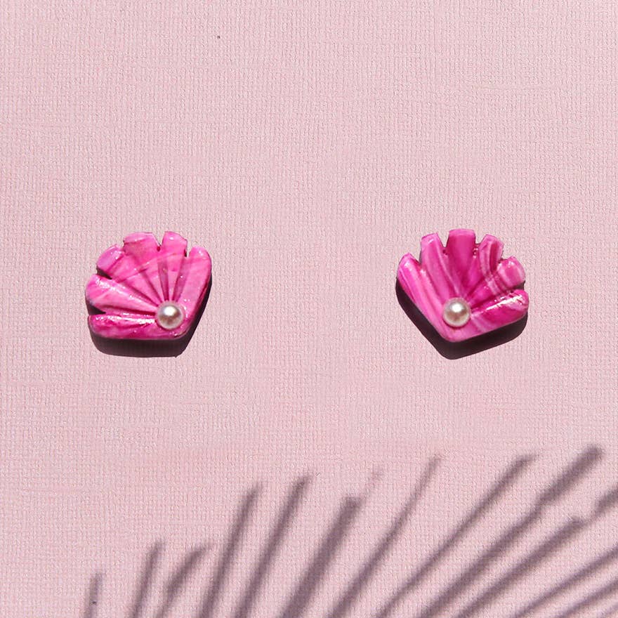 Pink Shell Stud Earrings