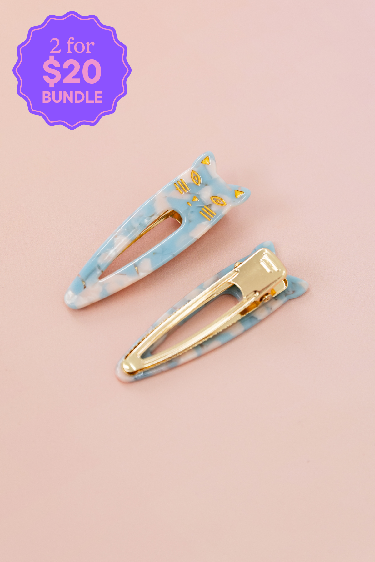Cat Hair Clips in Blue Cloud
