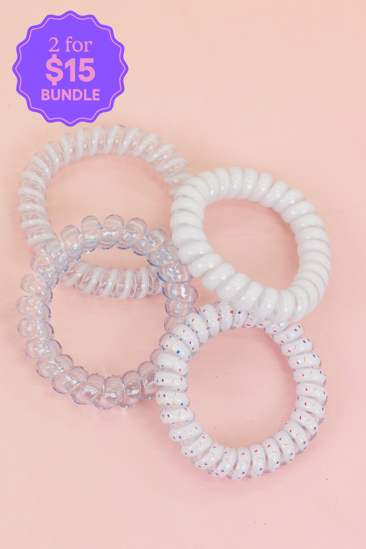 White & Clear Coil Hair Ties – 4 Pack