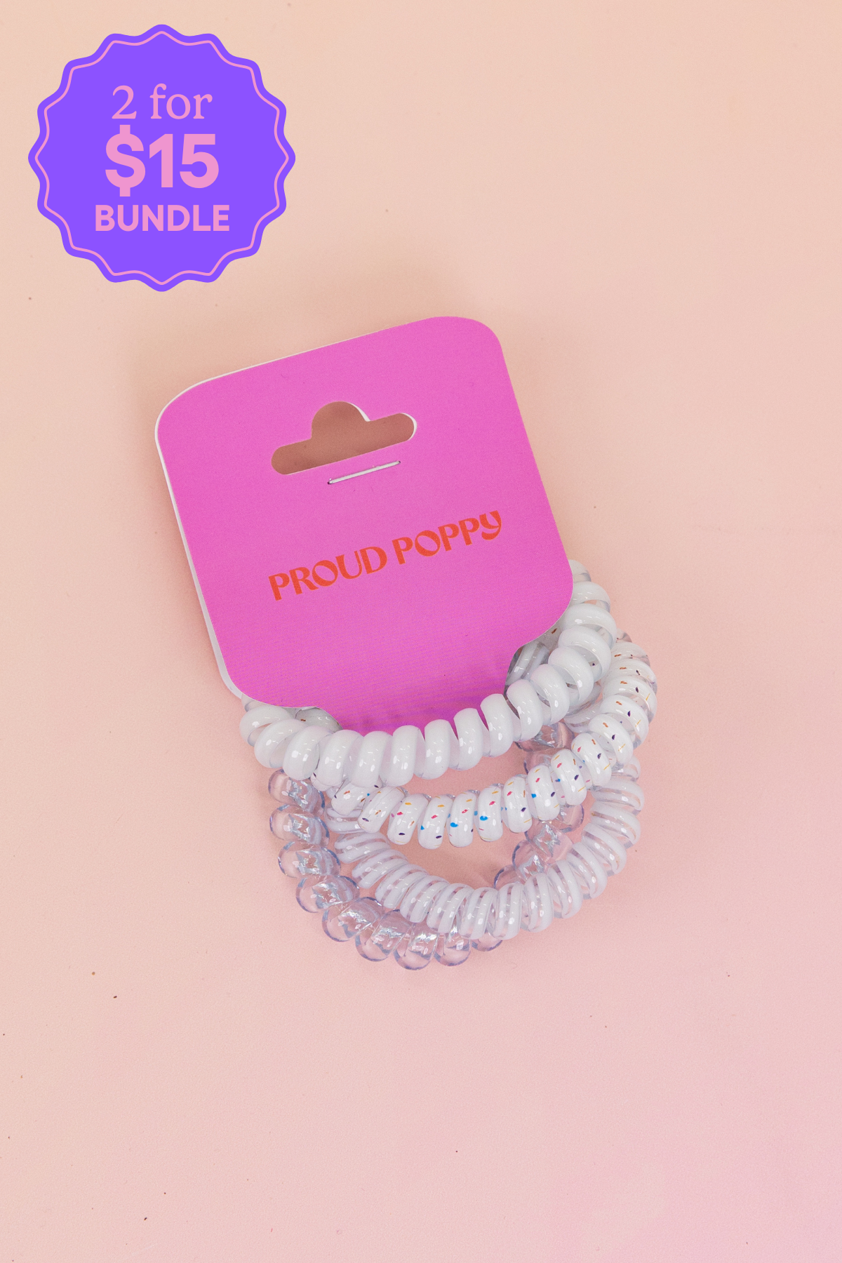 White & Clear Coil Hair Ties – 4 Pack