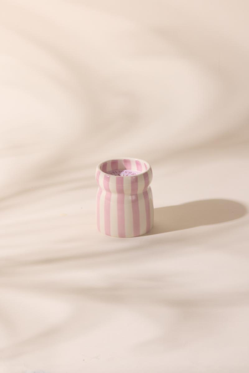 Cabana 6.5oz/184g Grecian Sand Lavender Stripped Ceramic Candle