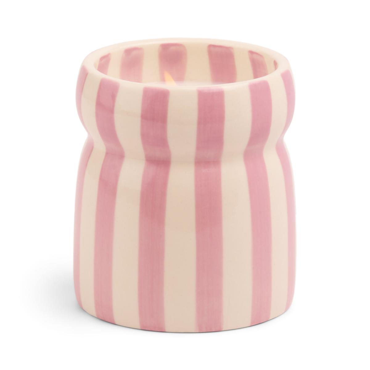 Cabana 6.5oz/184g Grecian Sand Lavender Stripped Ceramic Candle