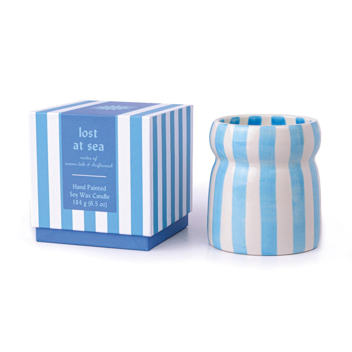Cabana 6.5oz/184g Lost at Sea Blue Stripped Ceramic Candle