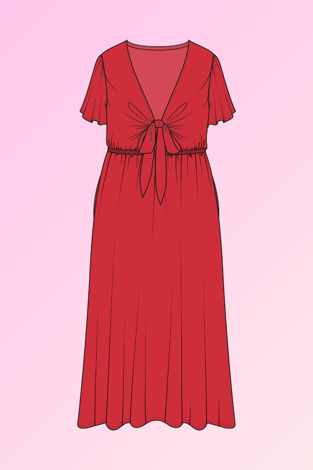 Grace Midi Dress in Red/Pink