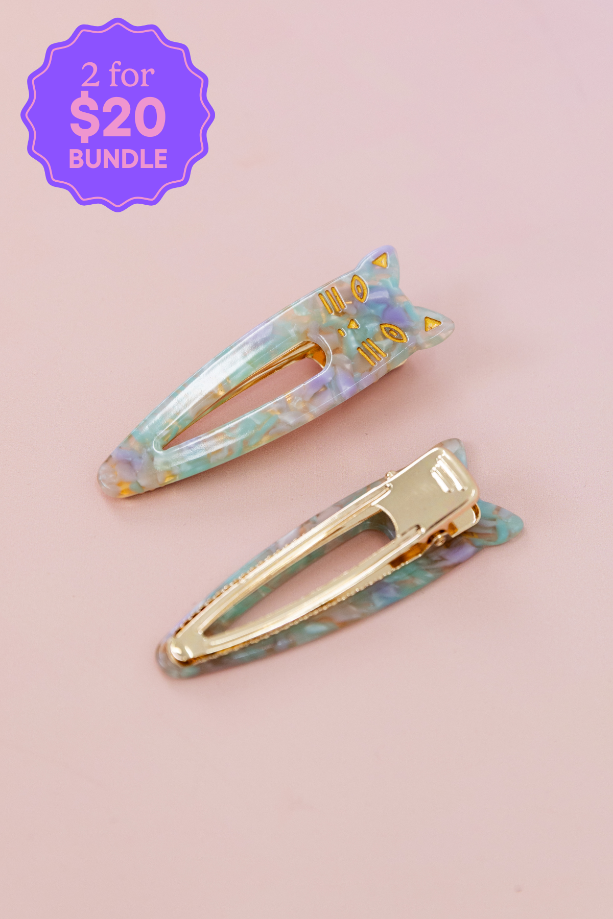 Cat Hair Clips in Green & Violet