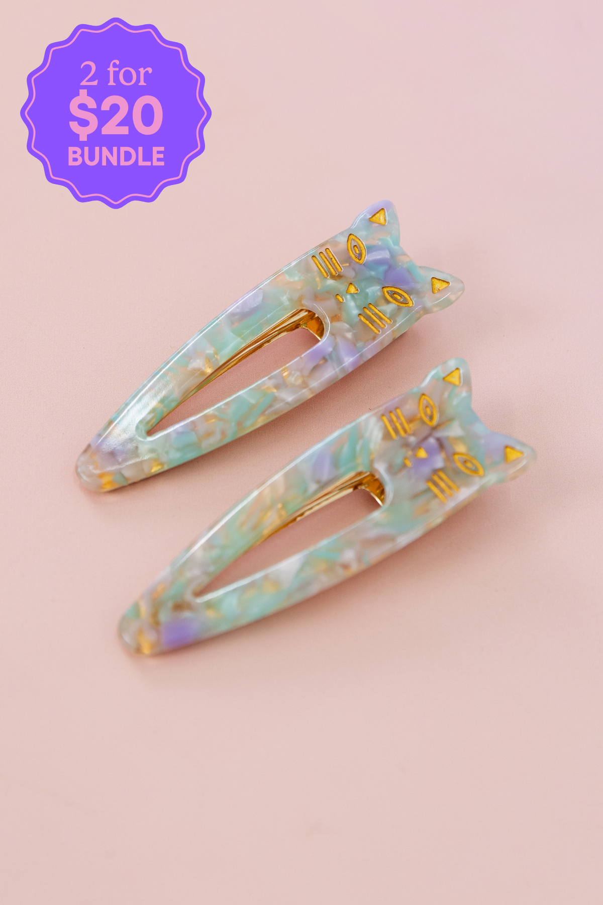 Cat Hair Clips in Green & Violet