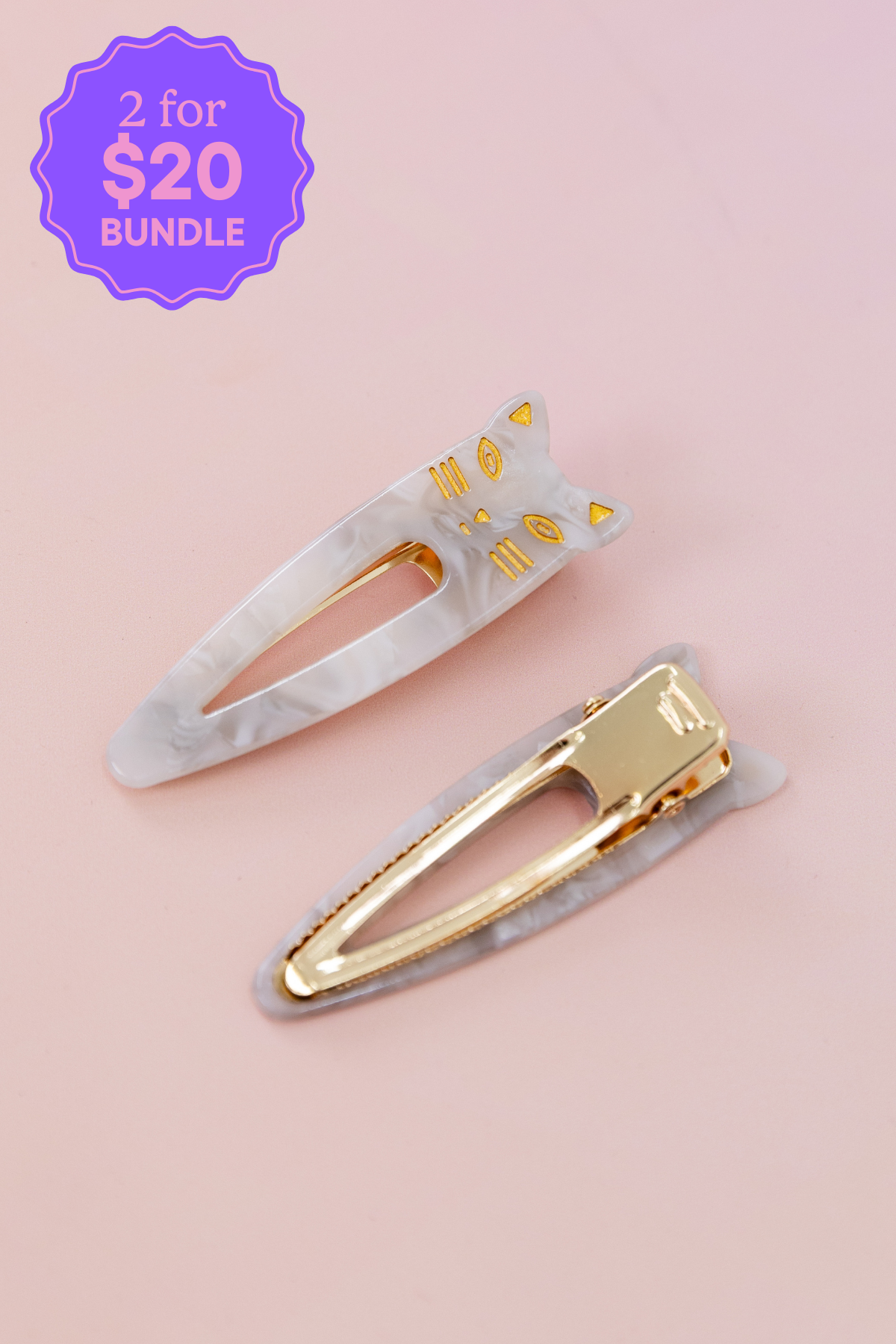 Cat Hair Clips in Grey & White